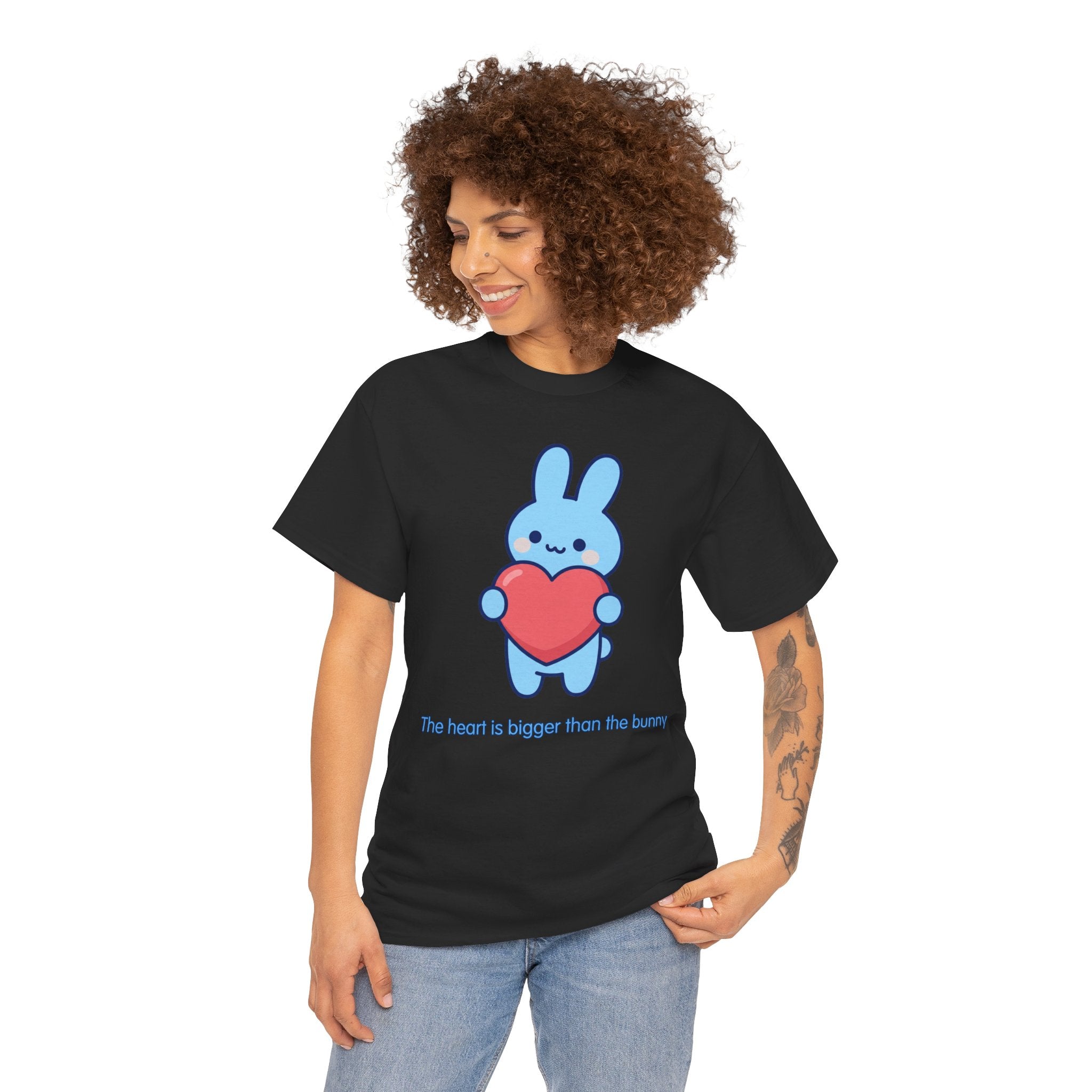 The Heart Is Bigger Than the Bunny T-Shirt | Cute Blue Bunny Love Tee | Kids & Family Kawaii Graphic T-Shirt