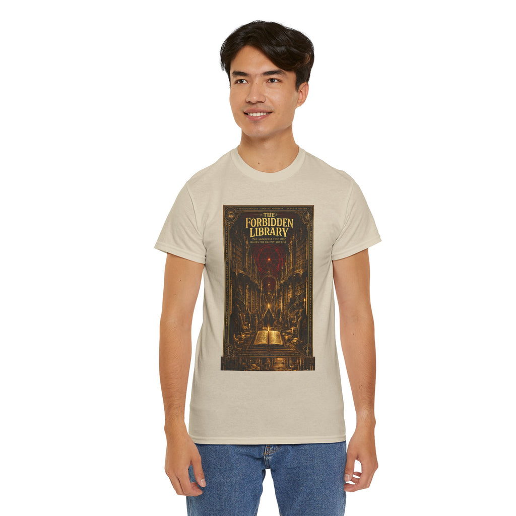 The Forbidden Library T-Shirt | Occult Grimoire Graphic Tee | Esoteric Gothic Bookshelf Shirt | Dark Academia Mystic Art