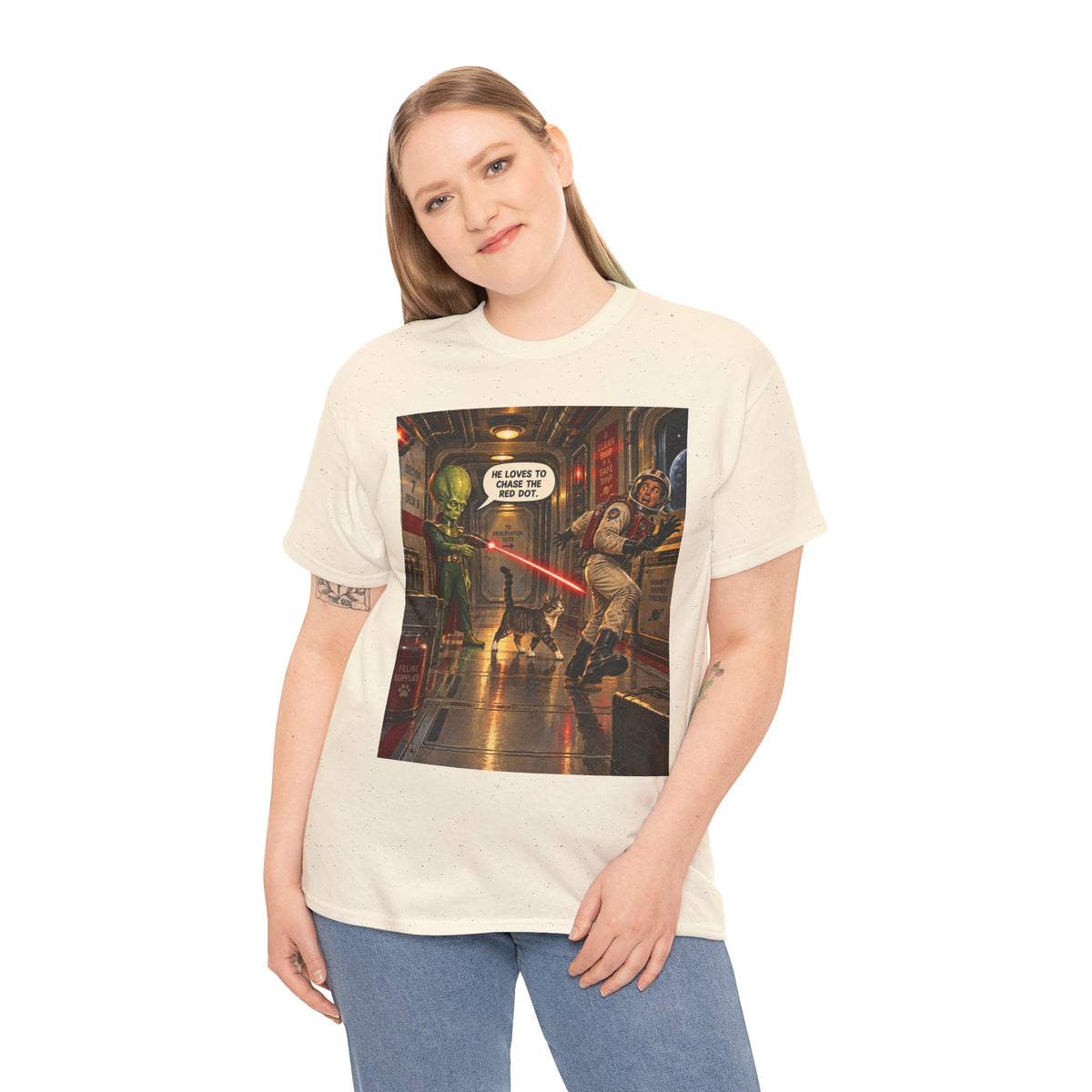 He Loves To Chase The Red Dot Retro Alien T-Shirt