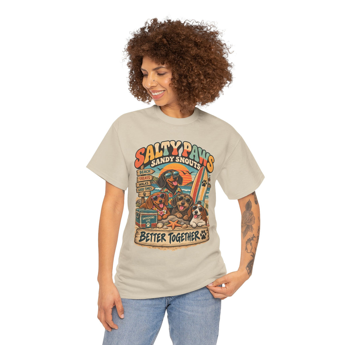 Salty Paws Sandy Snouts Dachshund Beach T-Shirt
