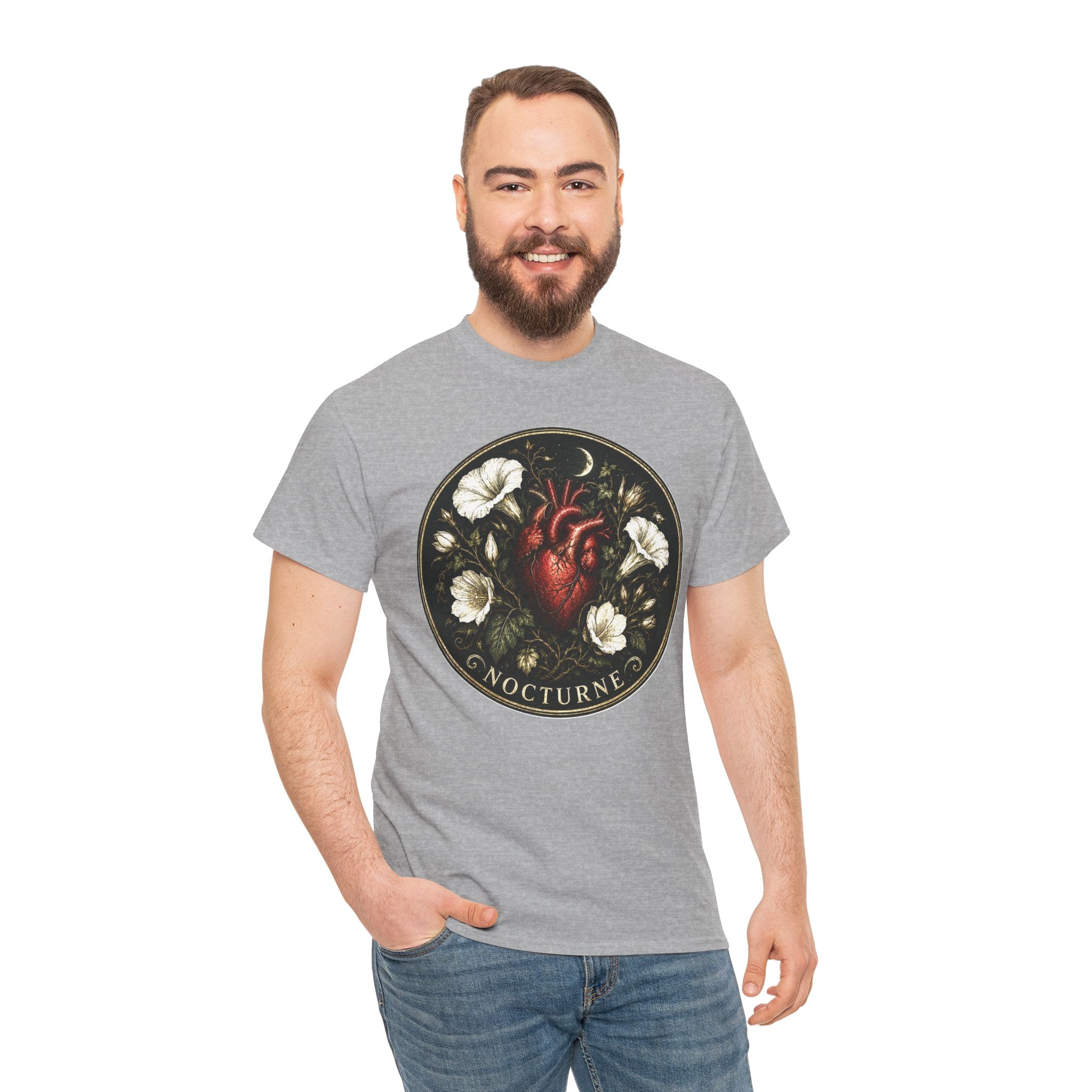Nocturne Heart Tee — Anatomical Heart Floral Graphic T-Shirt