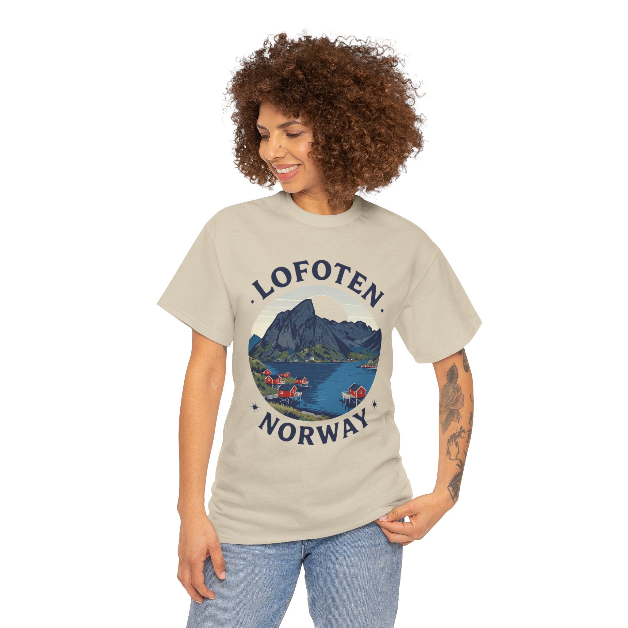 Lofoten Norway Graphic Tee — Scenic Mountain & Fjord Travel T-Shirt