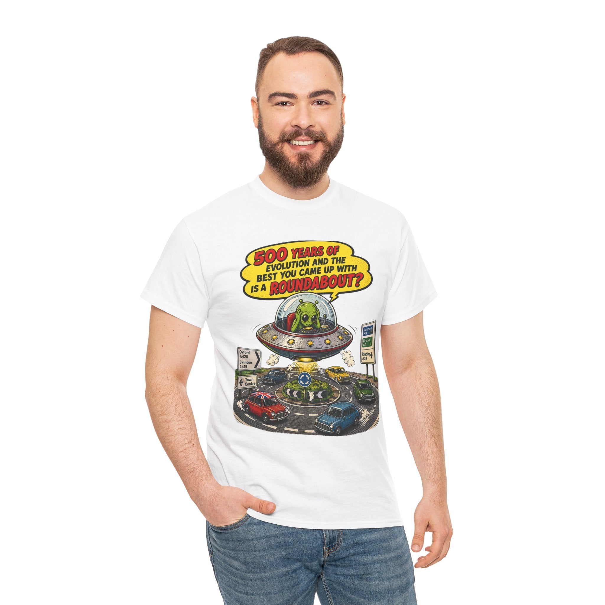 Alien UFO Roundabout T-Shirt — Vintage Comic Space Humor Tee