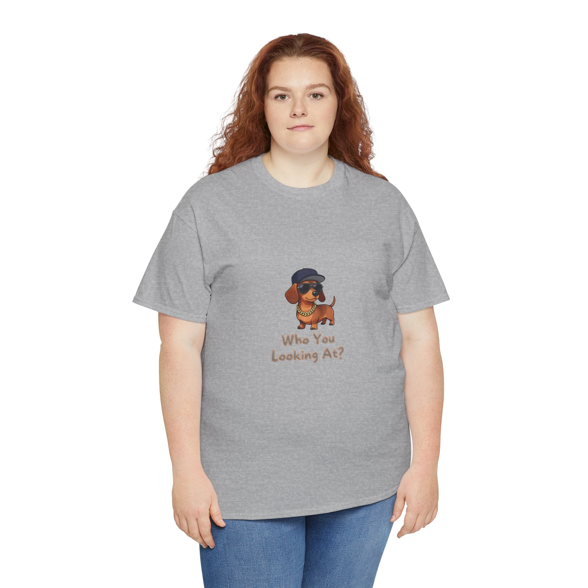Who You Looking At T-Shirt – Swagger Dachshund Gold Chain Snapback Cool Dog | Funny Sausage Dog Wiener Dog Attitude Tee