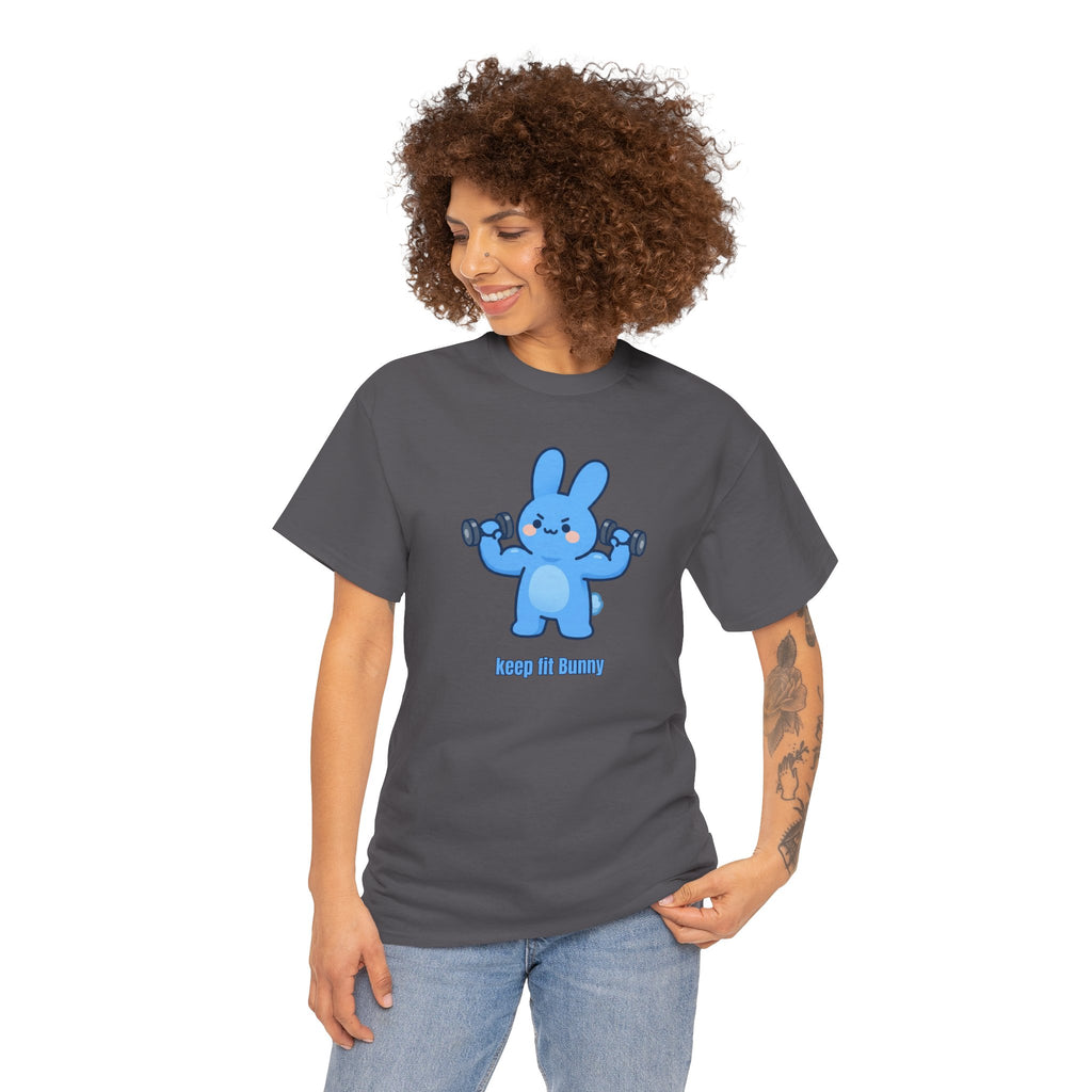 Cute Blue Bunny Weightlifting Tee — "Keep it Bunny" Fitness T-Shirt - Cute AND strong?! 💪🐰 Meet Keep Fit Bunny — pumping dumbbells, flexing hard, and looking absolutely determined. The most motivated little bunny you'll ever meet!