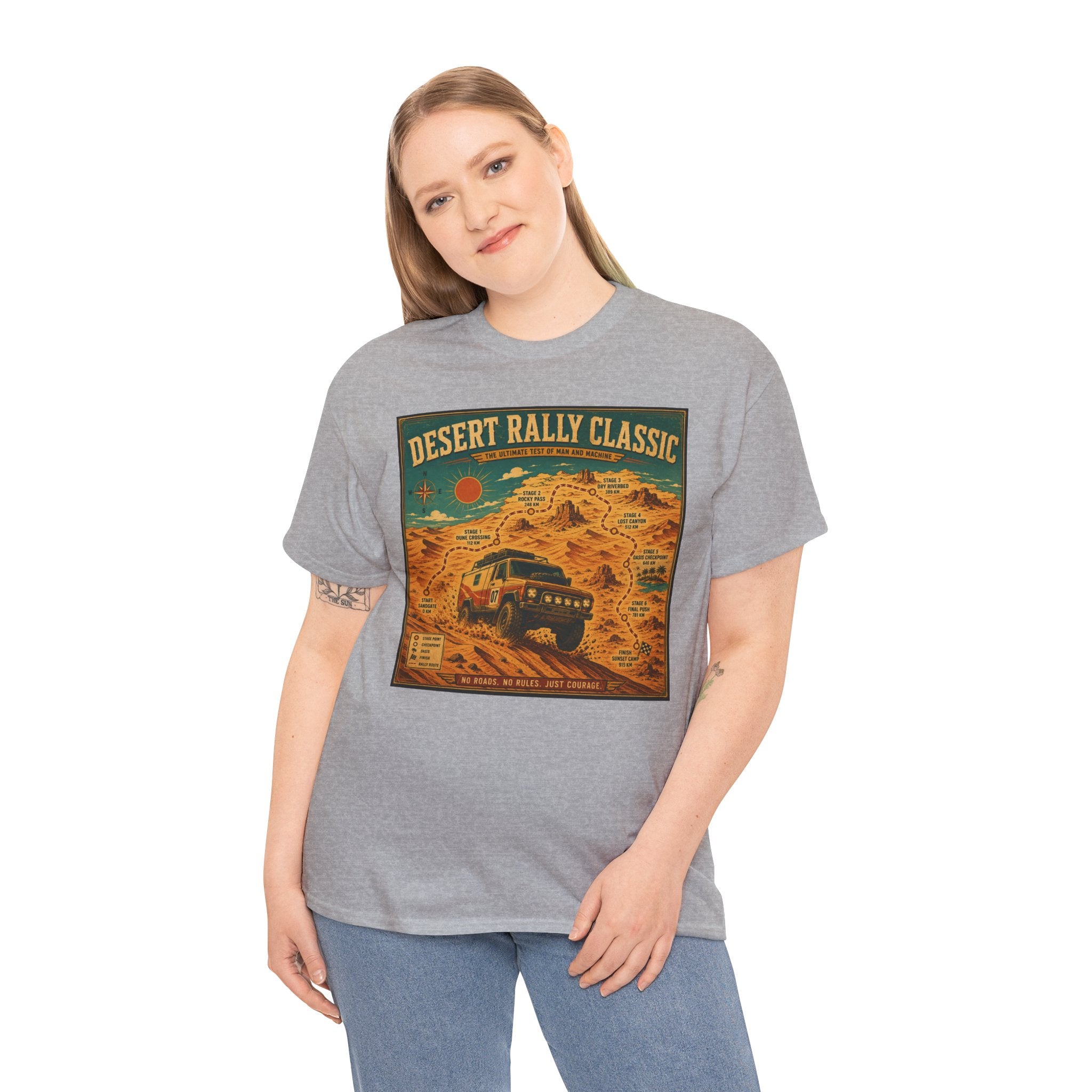 Desert Rally Classic Tee - Off-Road Vintage SUV Graphic ShirtDesert Rally Classic T-Shirt | Vintage Off-Road Racing Map Graphic Tee | Dakar Style Rally Route Shirt | Retro Motorsport Poster Art
