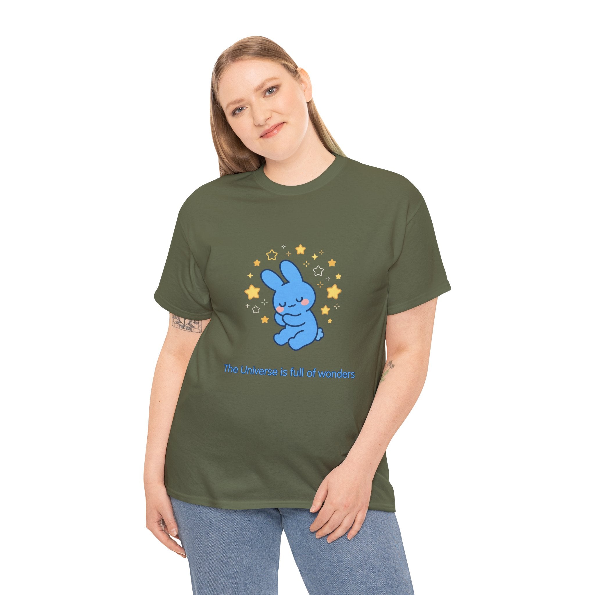 The Universe Is Full of Wonders T-Shirt | Cute Blue Bunny Tee | Kids & Family Kawaii Graphic T-Shirt