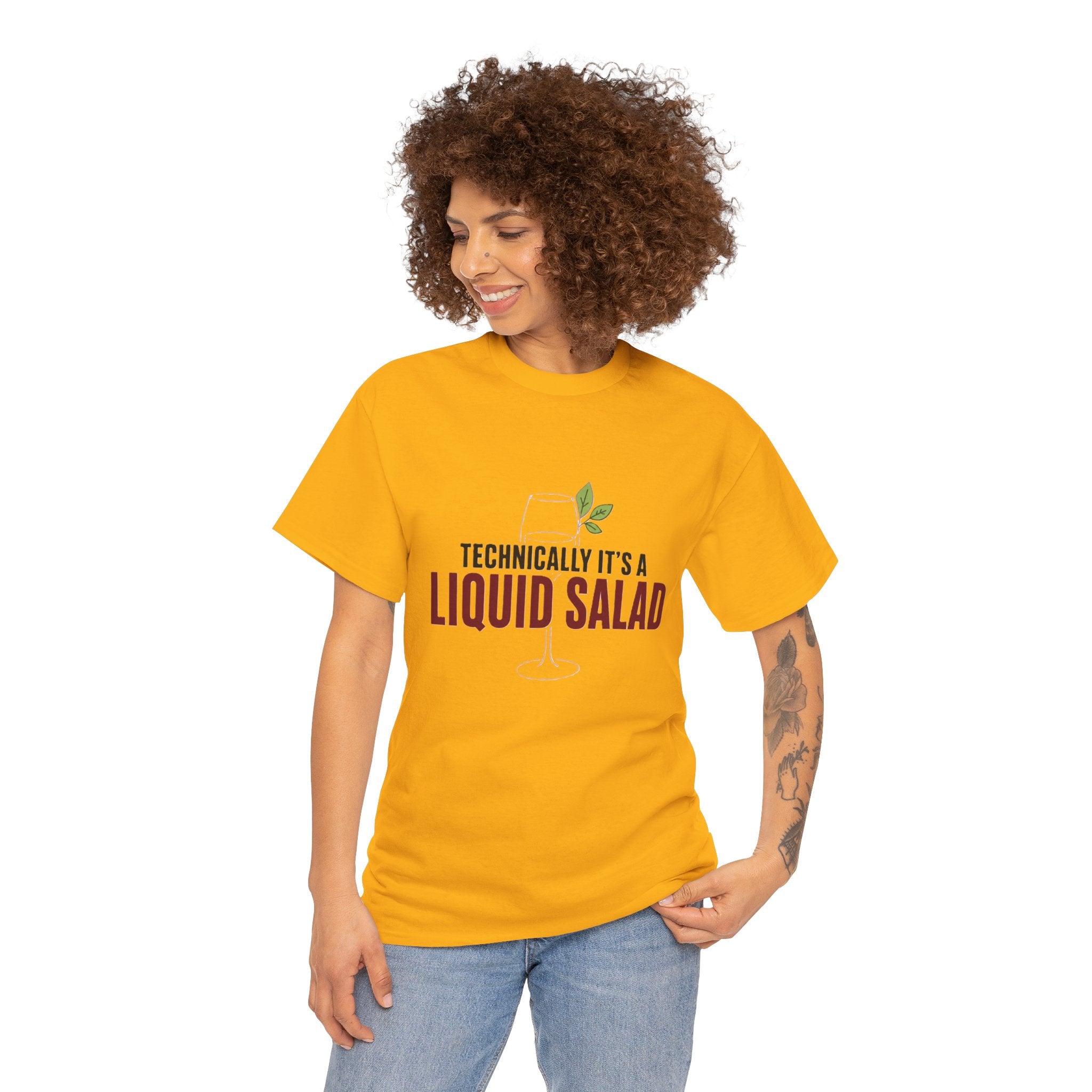 Technically It's Liquid Salad T-Shirt | Funny Wine Lover Tee | Humorous Drinking Graphic T-Shirt | Gift for Wine Fans