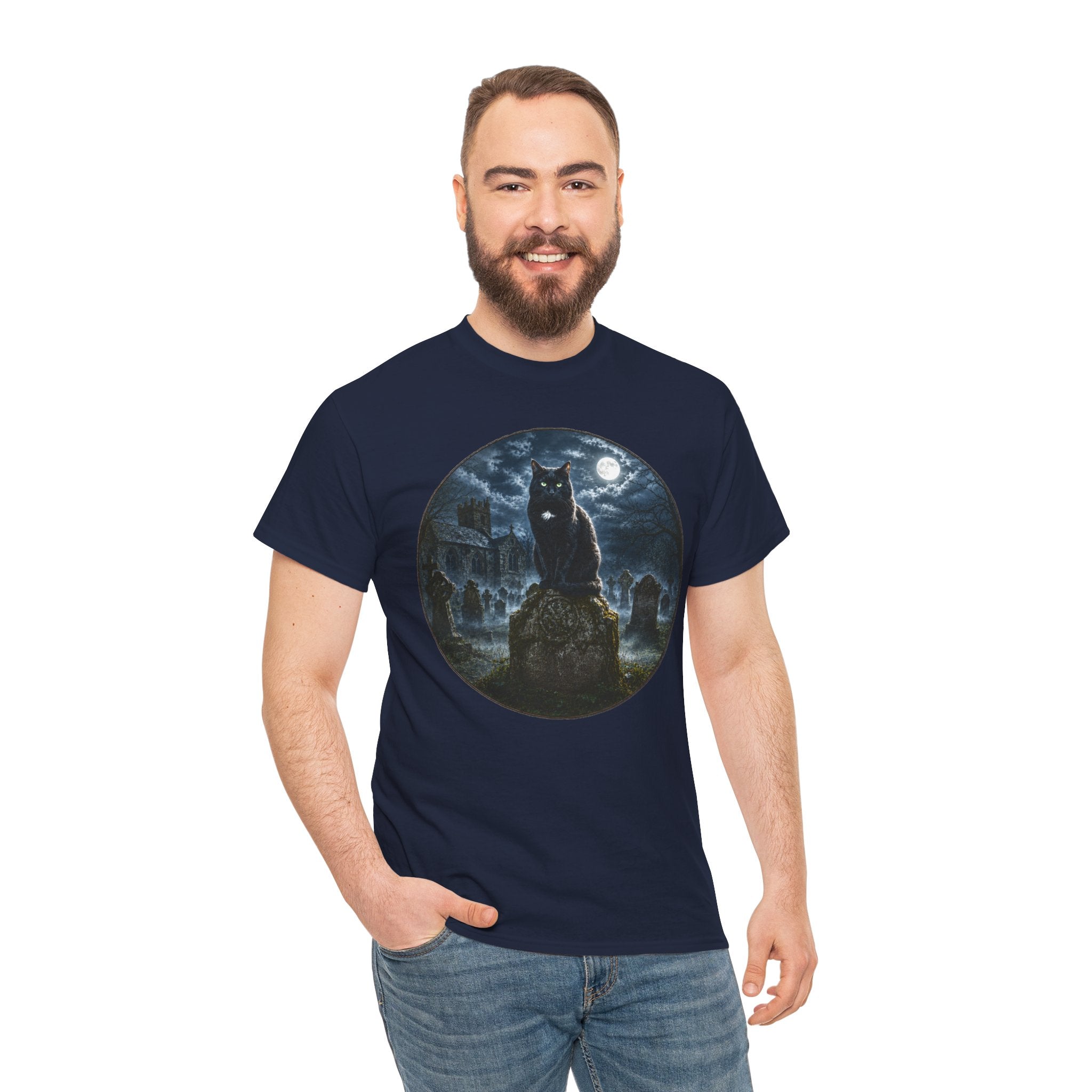 Churchyard Cat T-Shirt | Black Cat Graveyard Folklore Tee