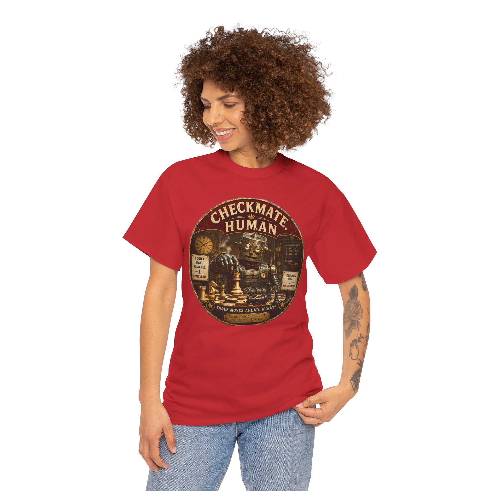 Checkmate, Human T-Shirt — Funny Steampunk Robot Chess Graphic Tee