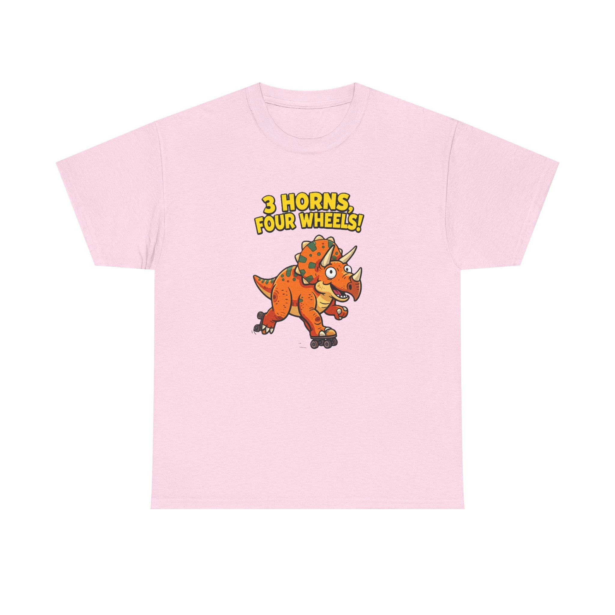 3 Horns Four Wheels T-Shirt – Funny Triceratops Roller Skate Cartoon Dinosaur | Dino Skater Graphic Tee