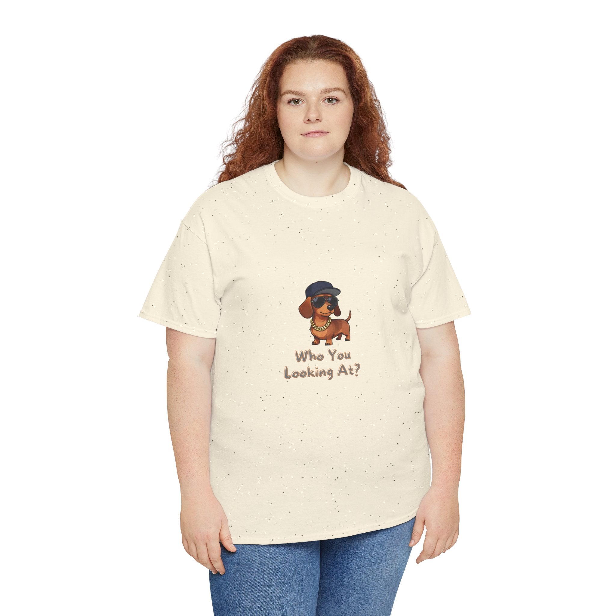 Who You Looking At T-Shirt – Swagger Dachshund Gold Chain Snapback Cool Dog | Funny Sausage Dog Wiener Dog Attitude Tee