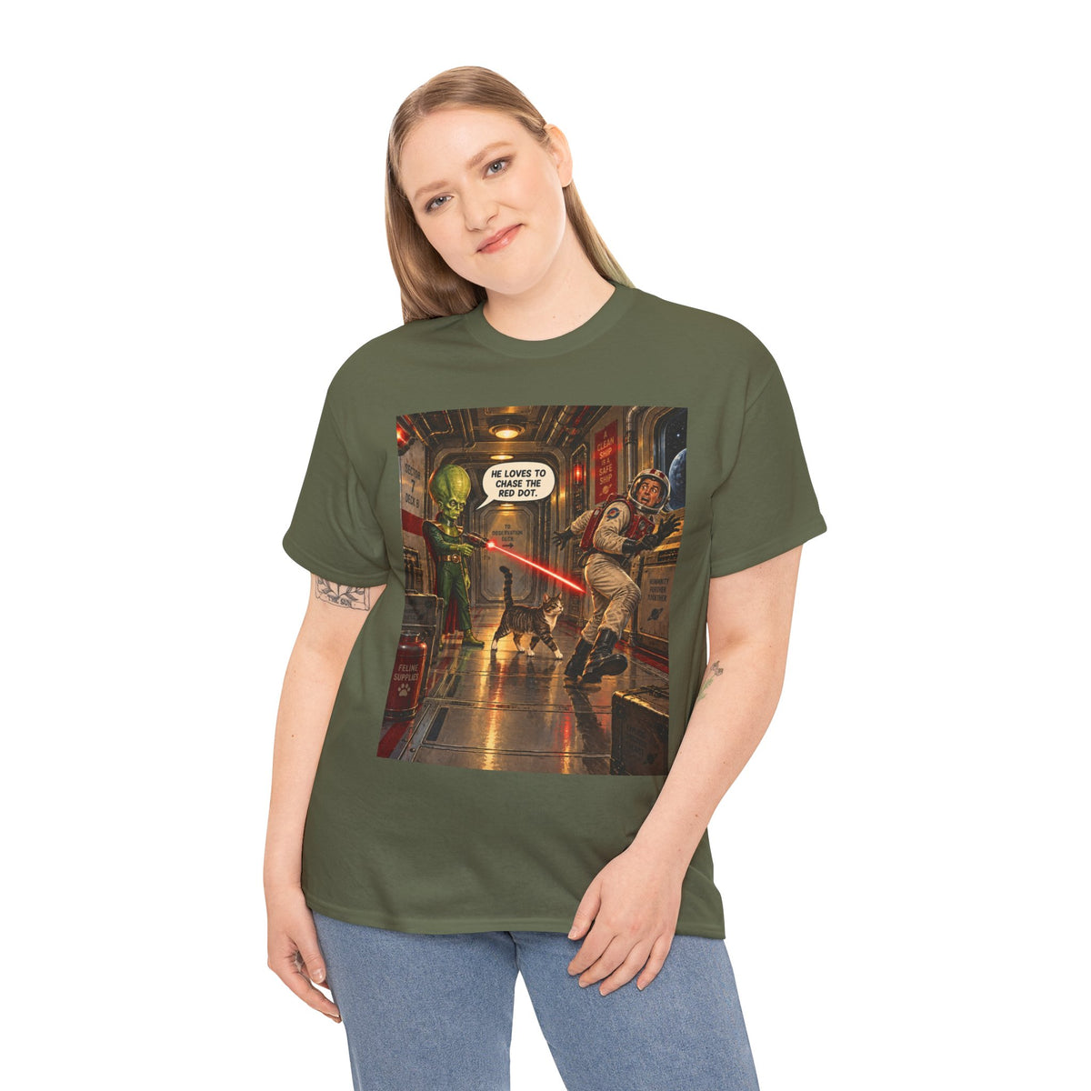 He Loves To Chase The Red Dot Retro Alien T-Shirt