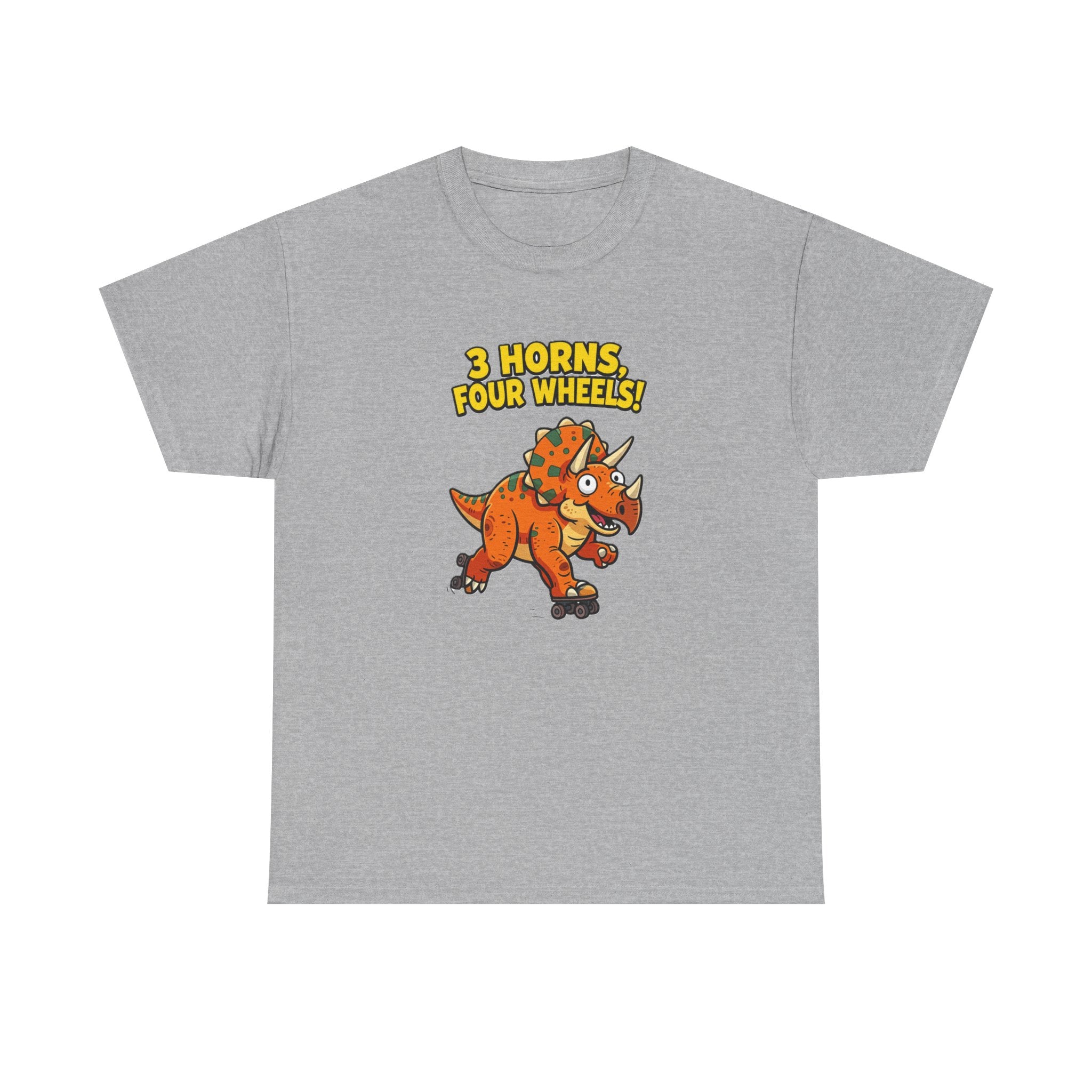 3 Horns Four Wheels T-Shirt – Funny Triceratops Roller Skate Cartoon Dinosaur | Dino Skater Graphic Tee