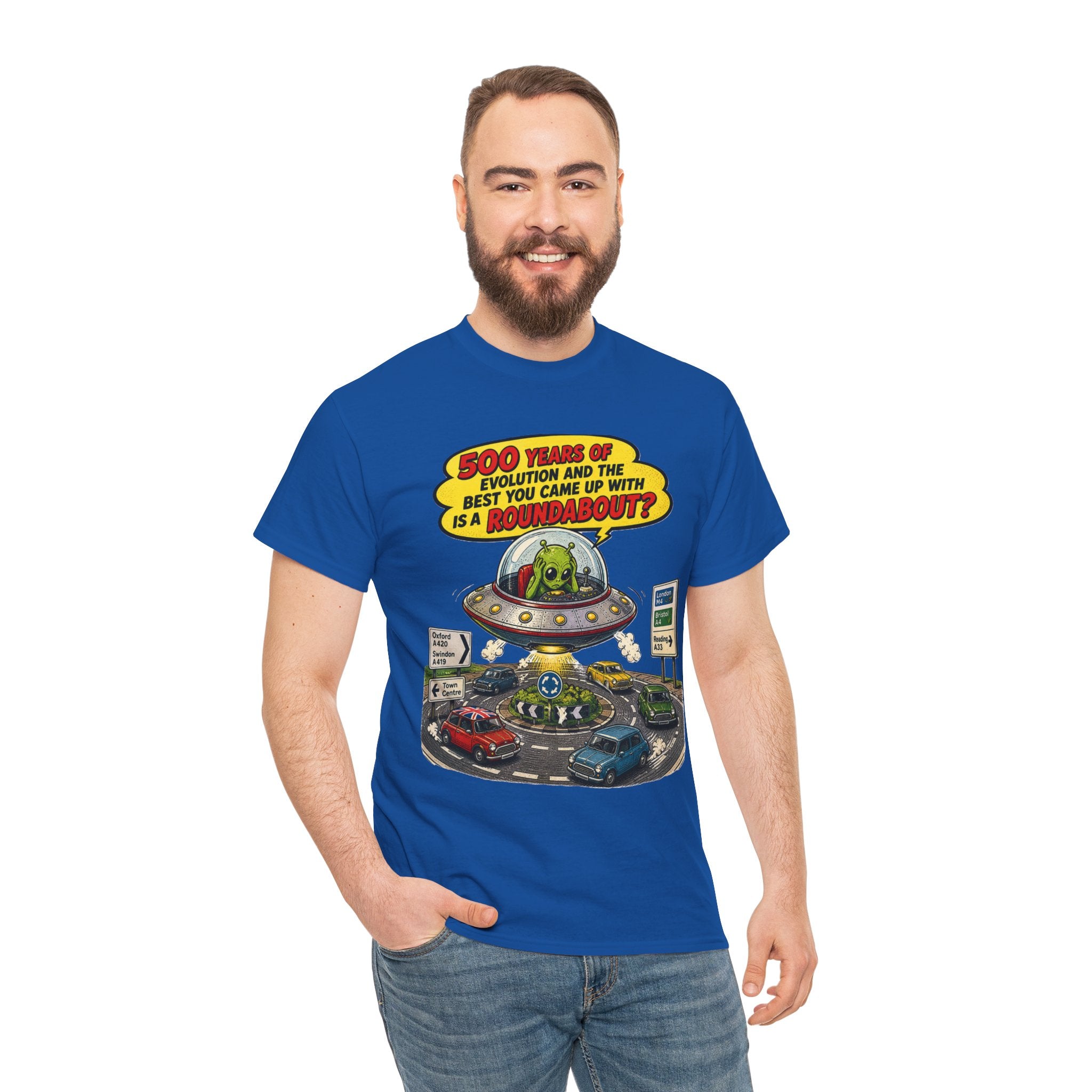 Alien UFO Roundabout T-Shirt — Vintage Comic Space Humor Tee