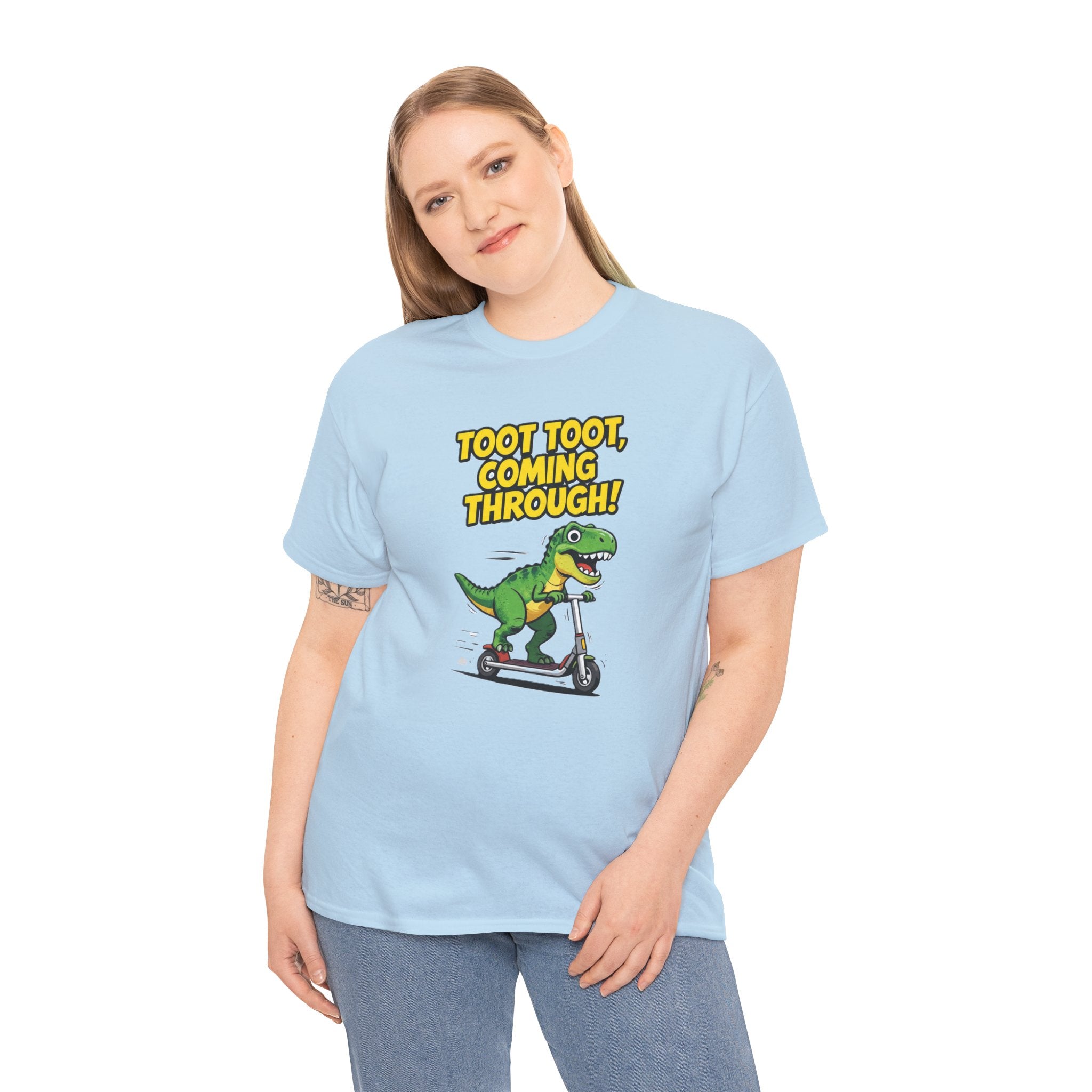 T-Rex Scooter Tee - "Toot Toot, Coming Through!" Funny Dino Graphic T-Shirt