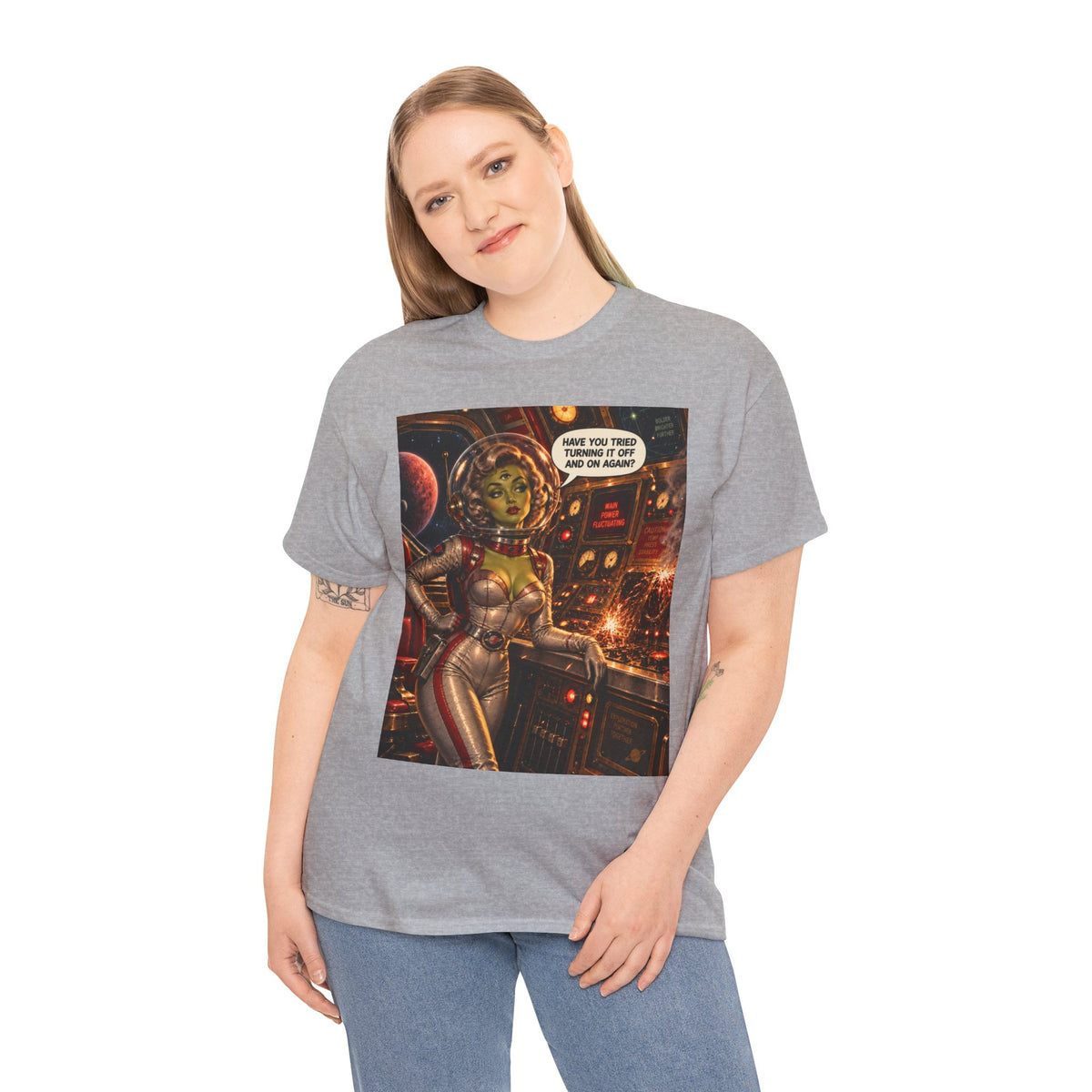 Turning It Off And On Again Retro Alien Astronaut T-Shirt