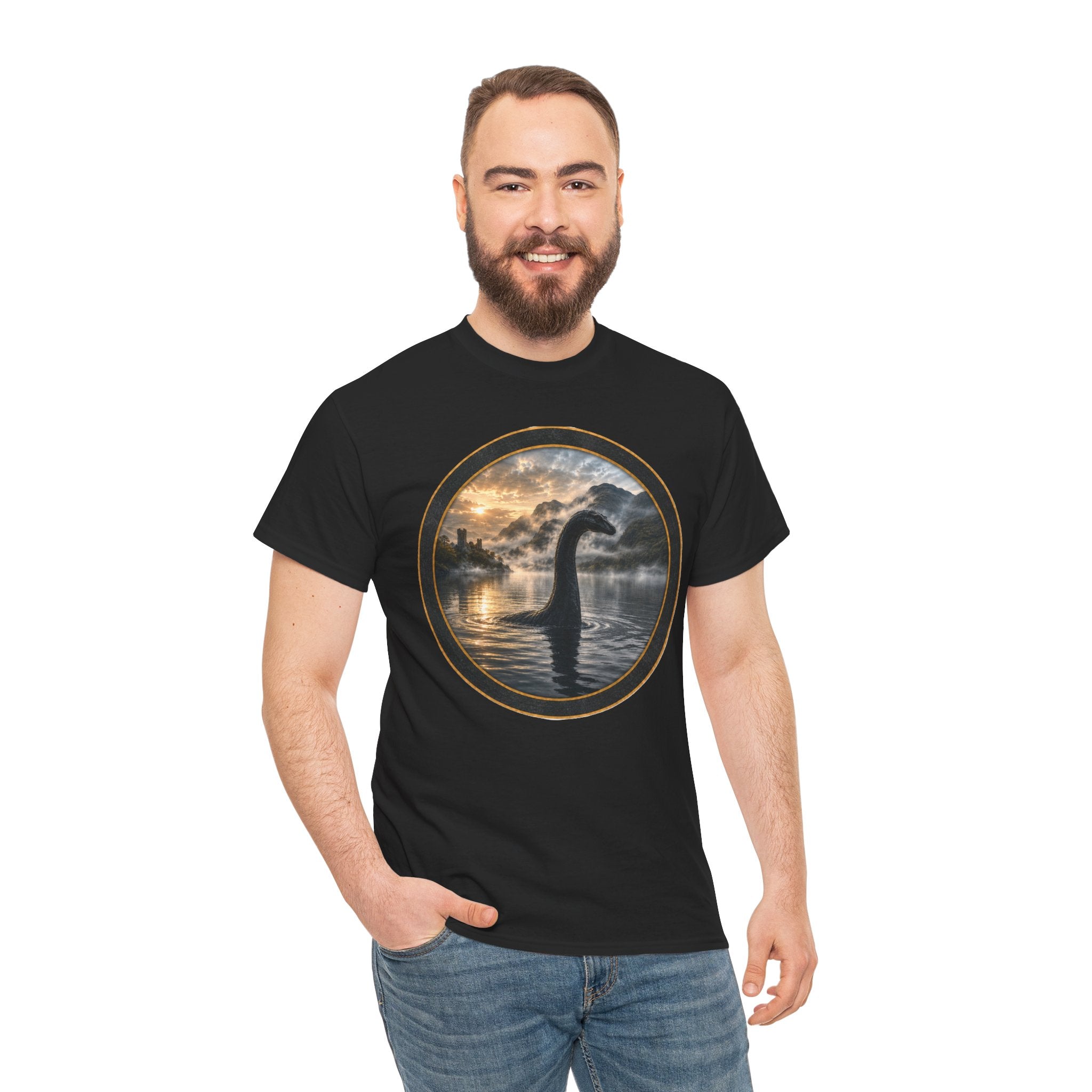 Loch Ness Monster Silhouette Tee — Vintage Sunset Nessie Graphic T-Shirt
