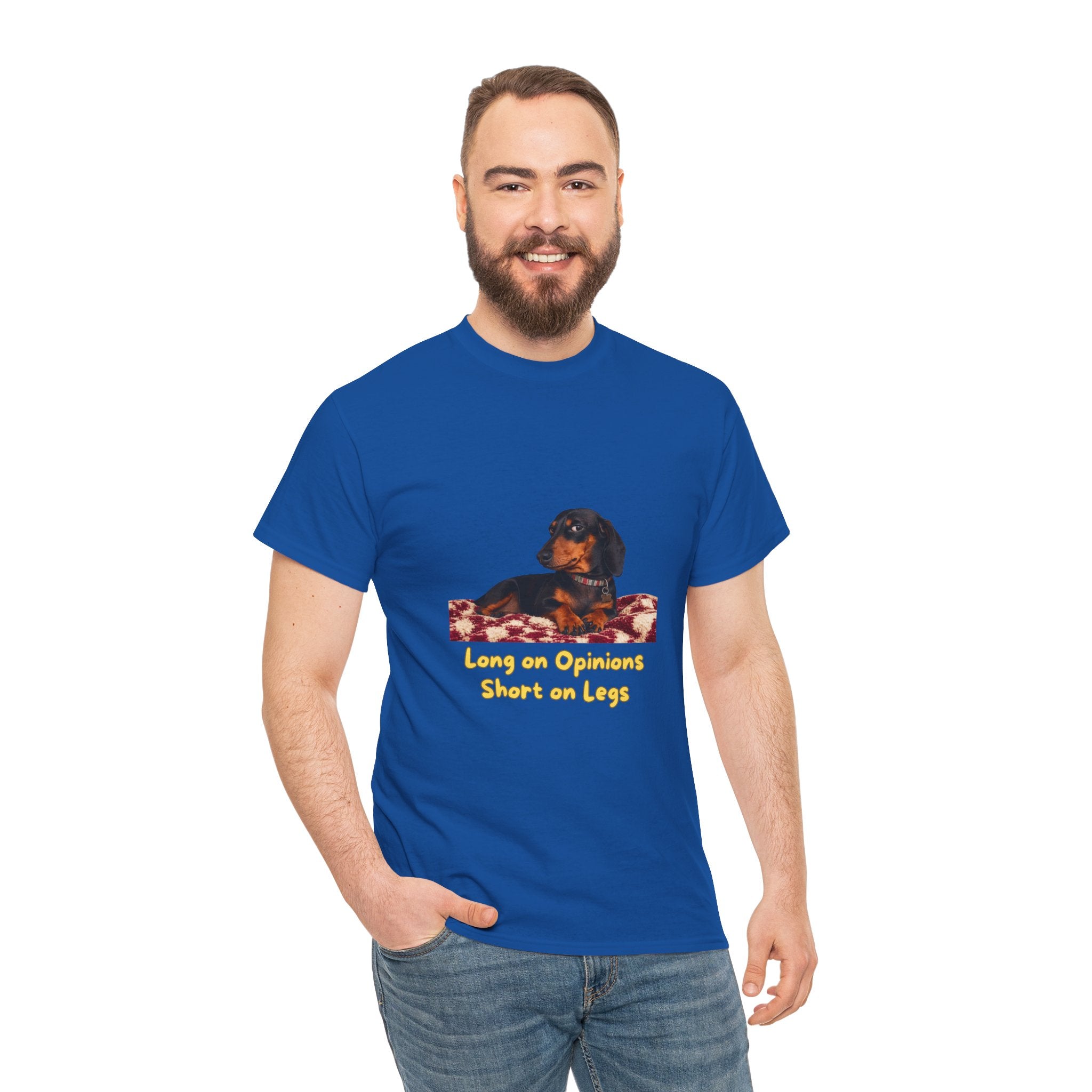 Long on Opinions Short on Legs T-Shirt – Funny Dachshund Sausage Dog Quote | Wiener Dog Attitude Graphic Tee