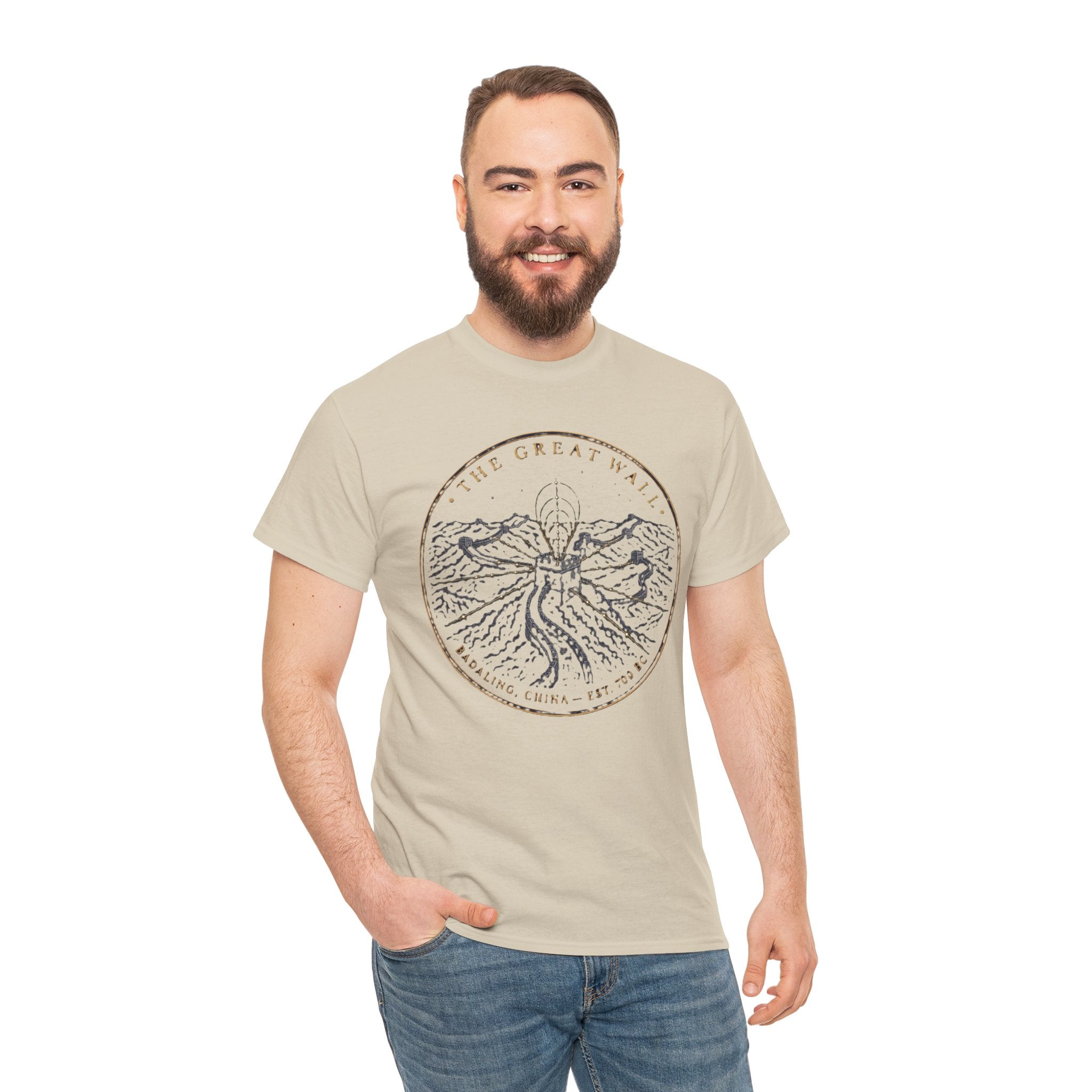 Great Wall of China T-Shirt | Ancient Badaling Watchtower Aerial Design | Chinese Heritage Graphic Tee | Seven Wonders T-Shirt