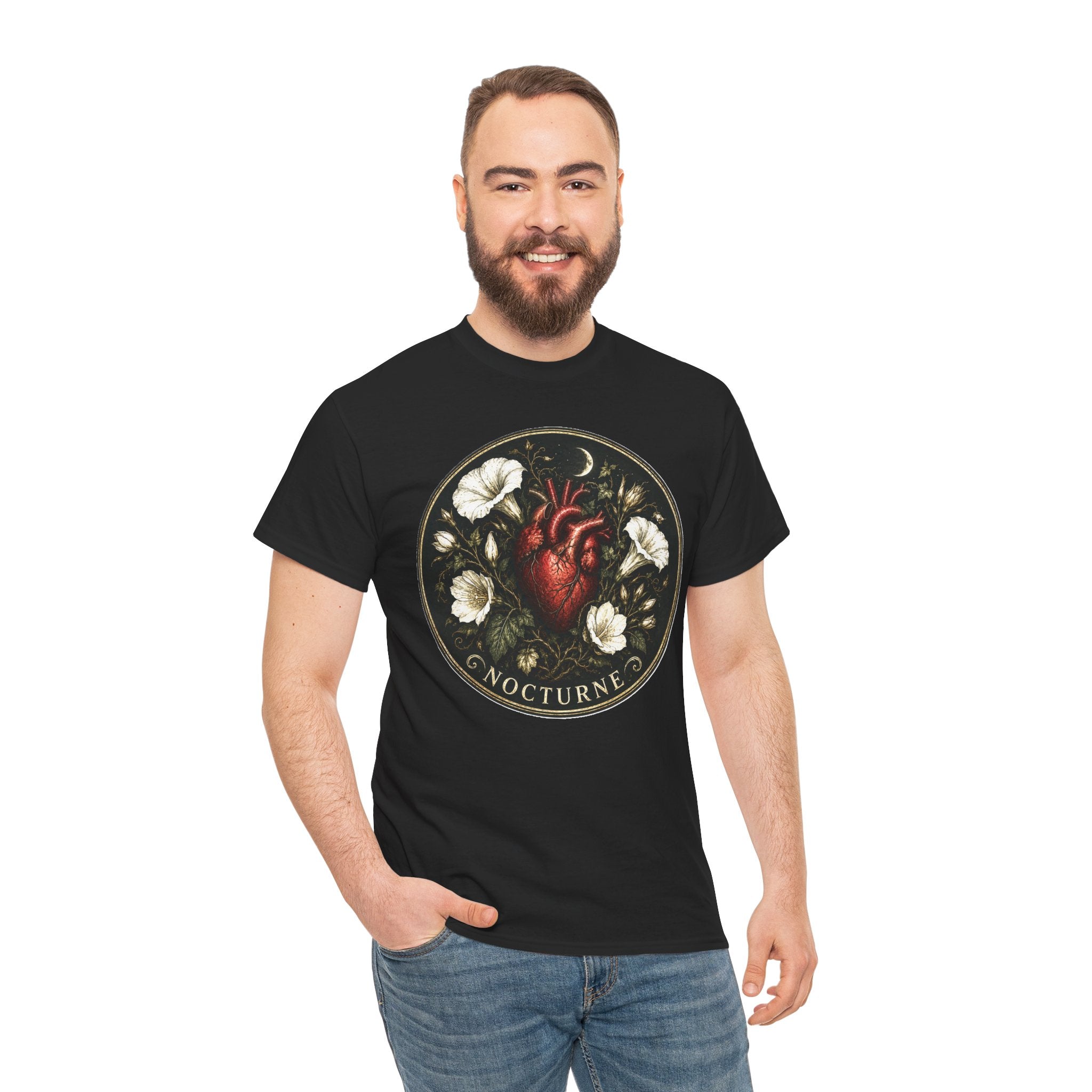 Nocturne Heart Tee — Anatomical Heart Floral Graphic T-Shirt