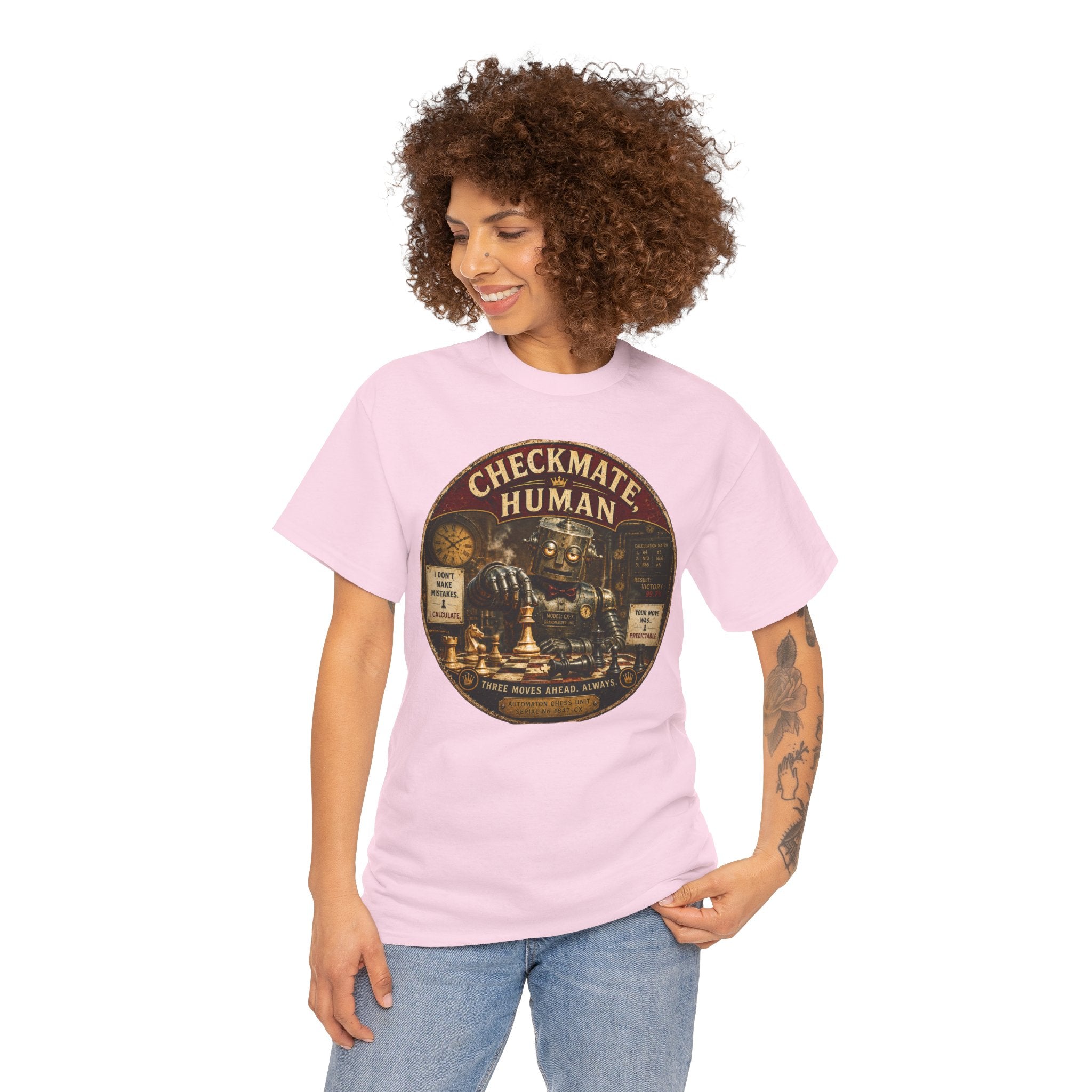 Checkmate, Human T-Shirt — Funny Steampunk Robot Chess Graphic Tee