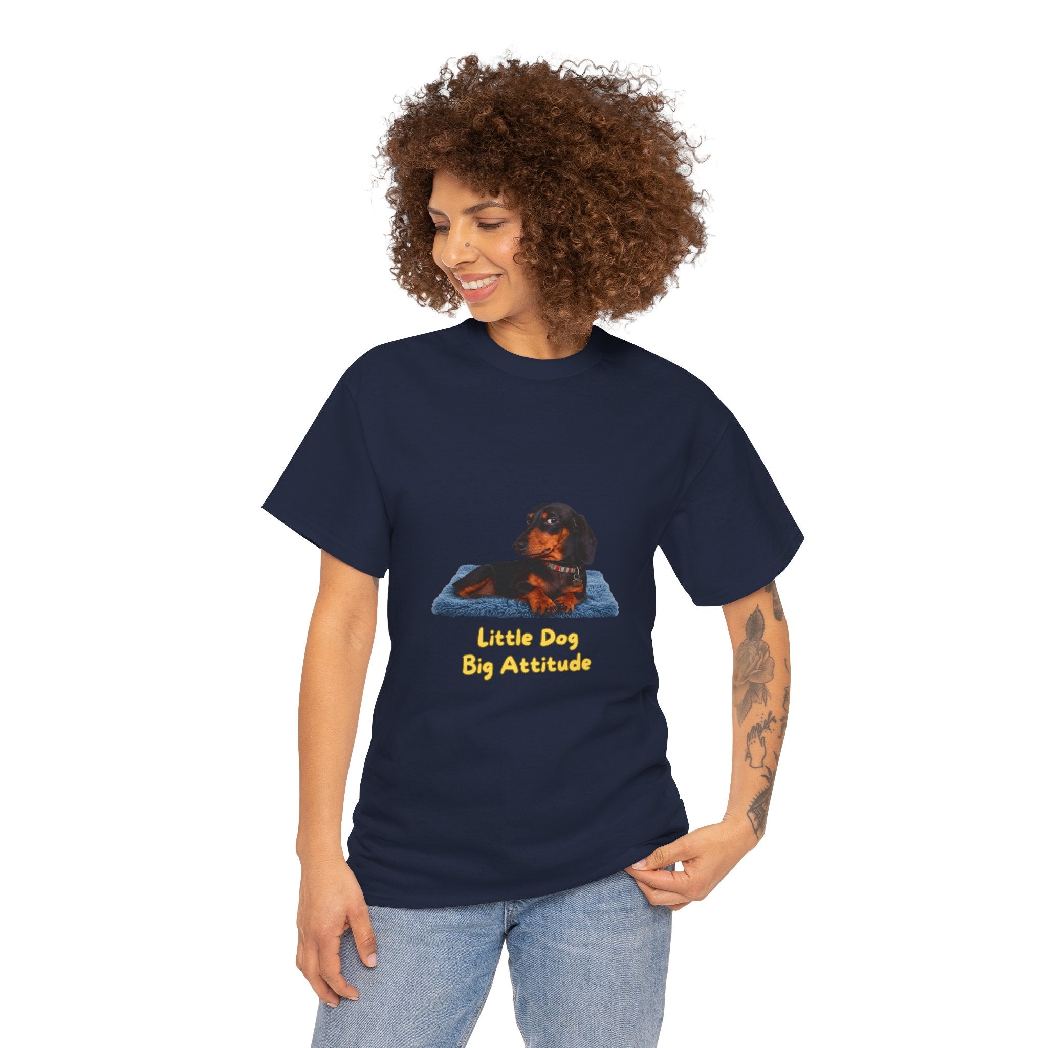Little Dog Big Attitude T-Shirt – Funny Dachshund Small Dog Side Eye | Sausage Dog Wiener Dog Graphic Tee