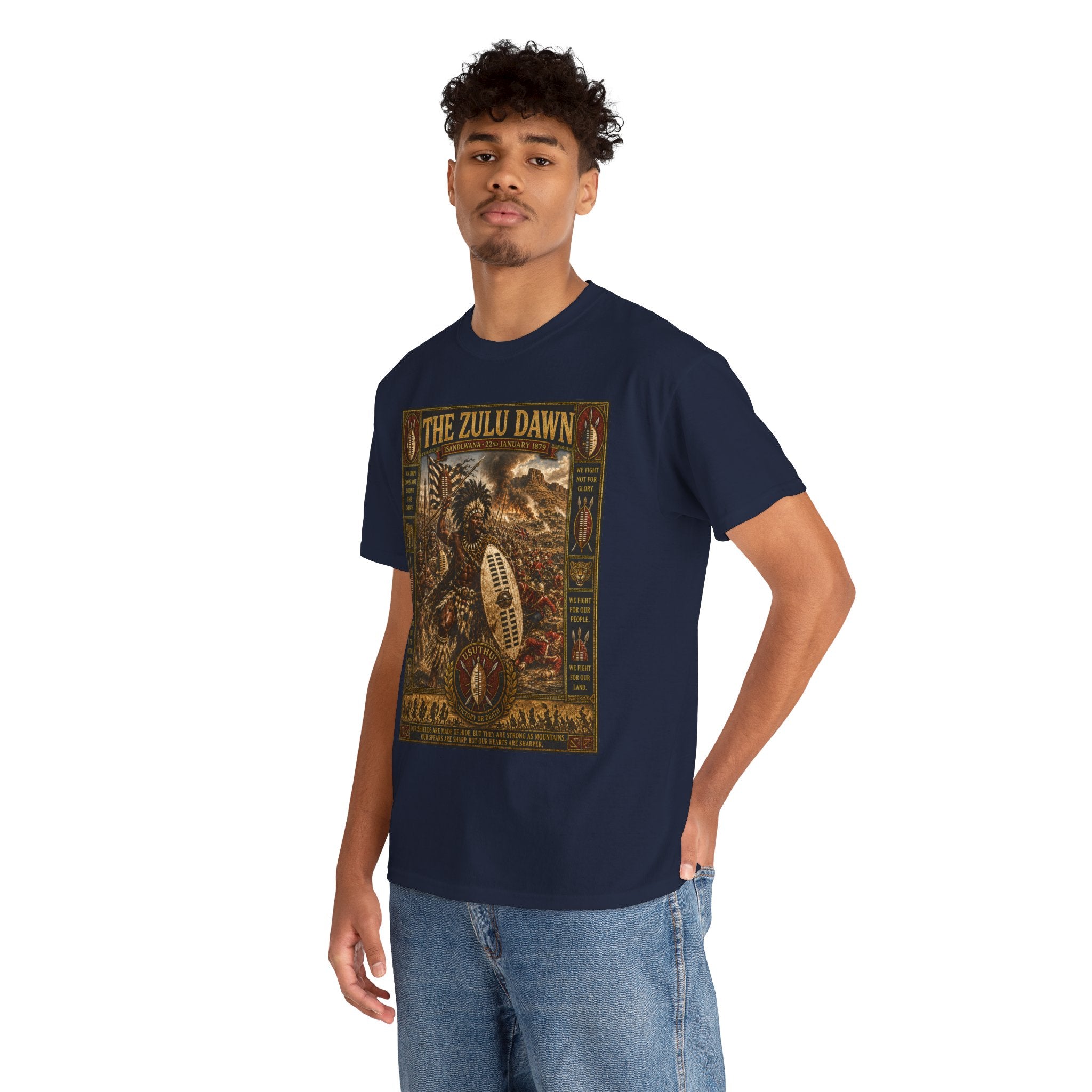 Isandlwana 1879 T-Shirt | Zulu Warrior Battle Art Graphic Tee | Anglo-Zulu War History Shirt | Usuthu Victory or Death Design