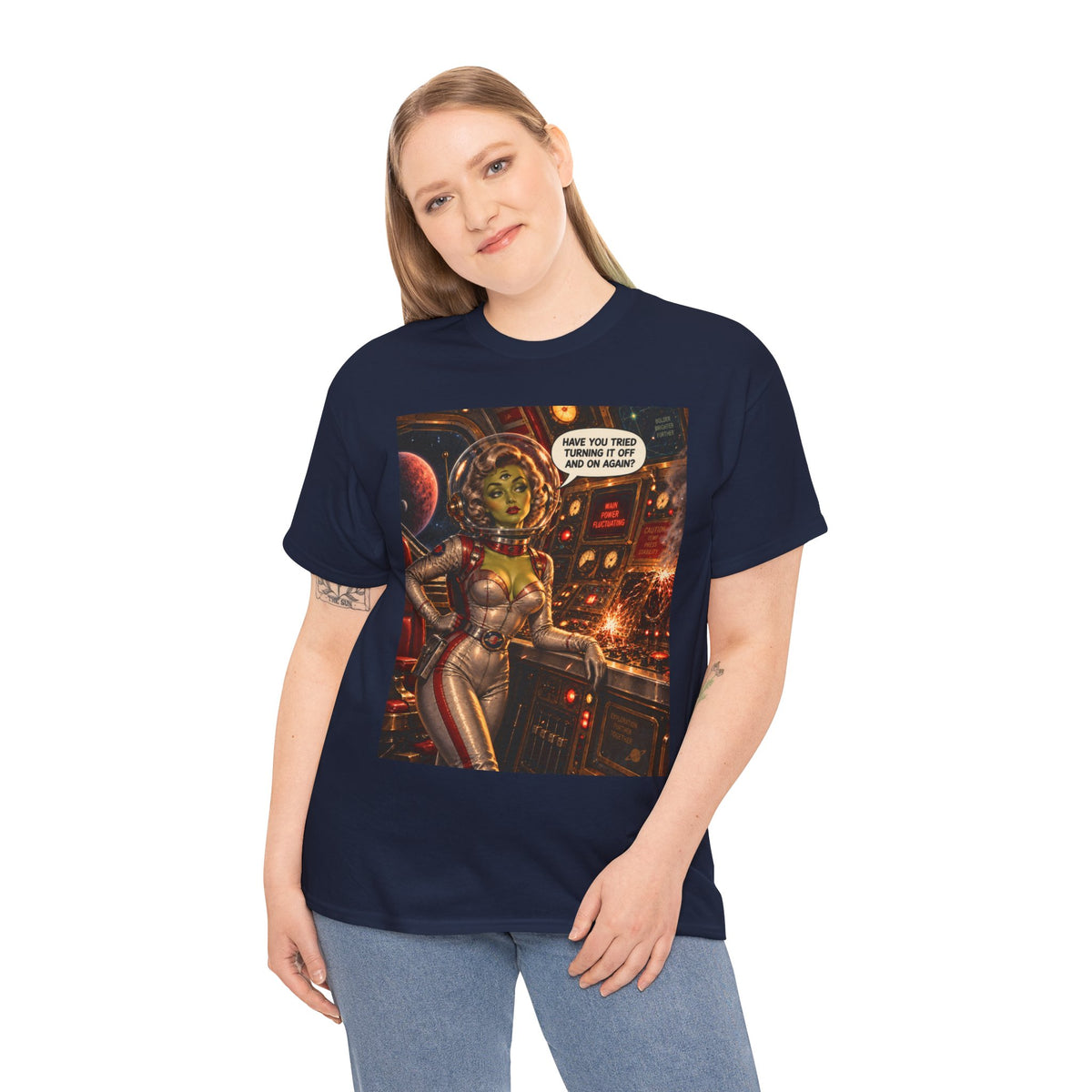 Turning It Off And On Again Retro Alien Astronaut T-Shirt