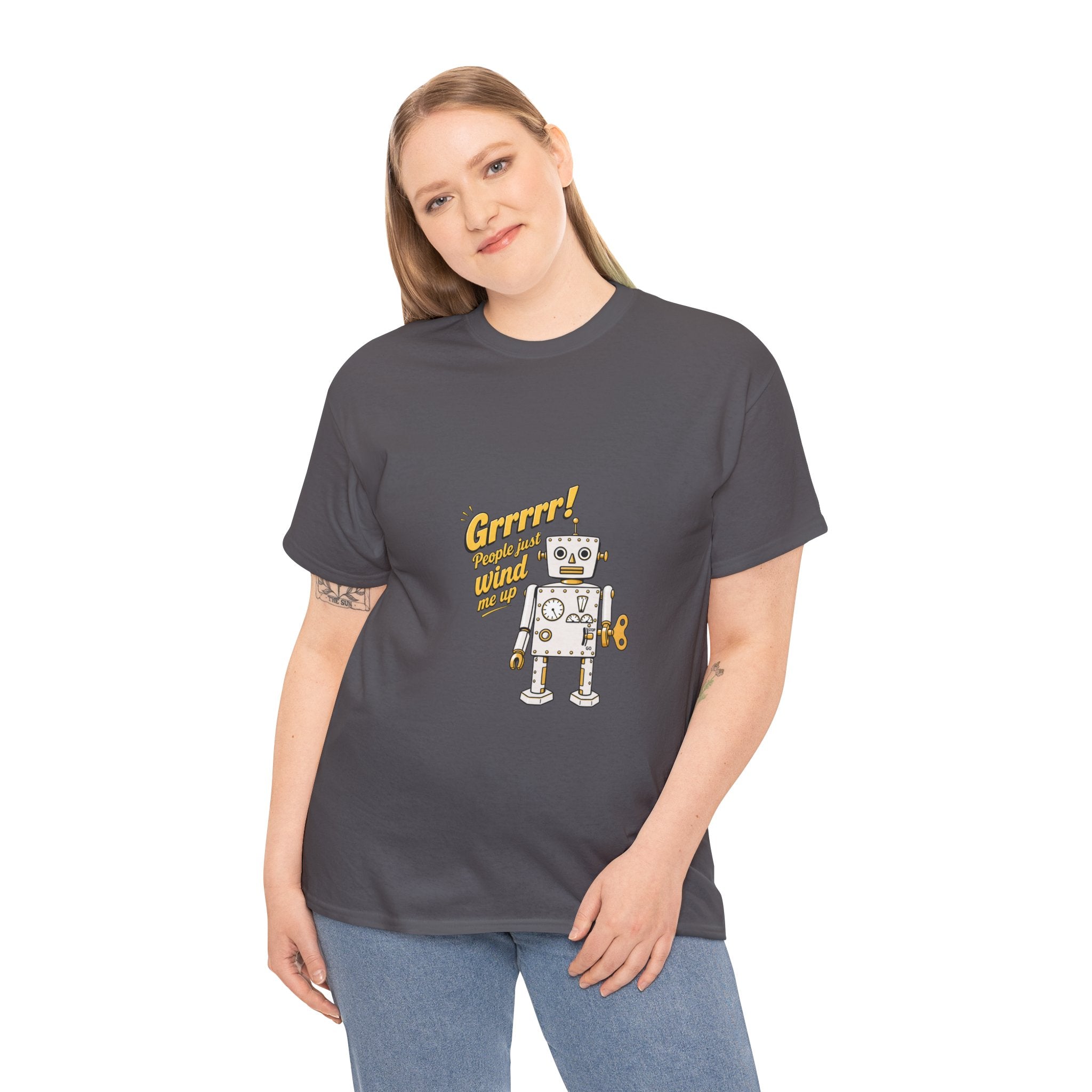 Retro Robot 'Grrrr!' please don't wind me up Graphic Tee — Vintage Wind-Up Robot T-Shirt