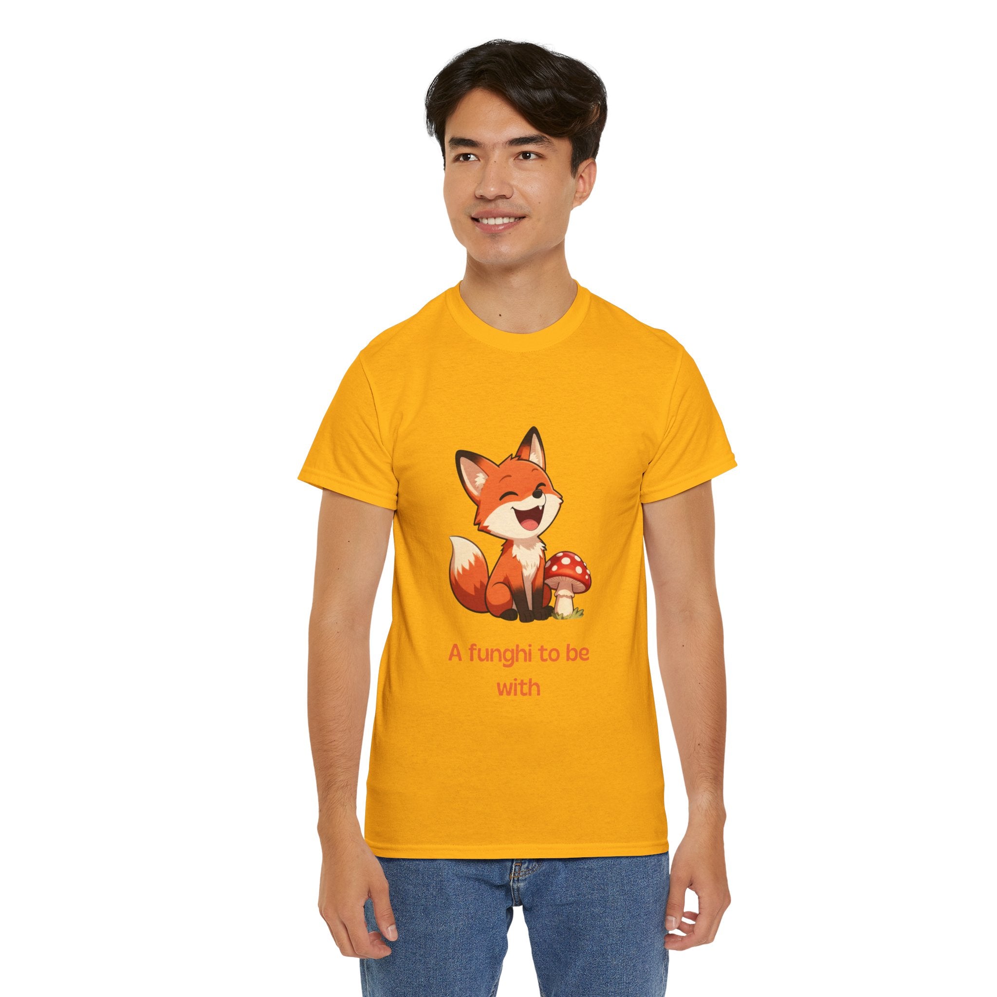 Funny Cartoon Fox T-Shirt | "A Funghi To Be With" Cute Mushroom Pun Tee