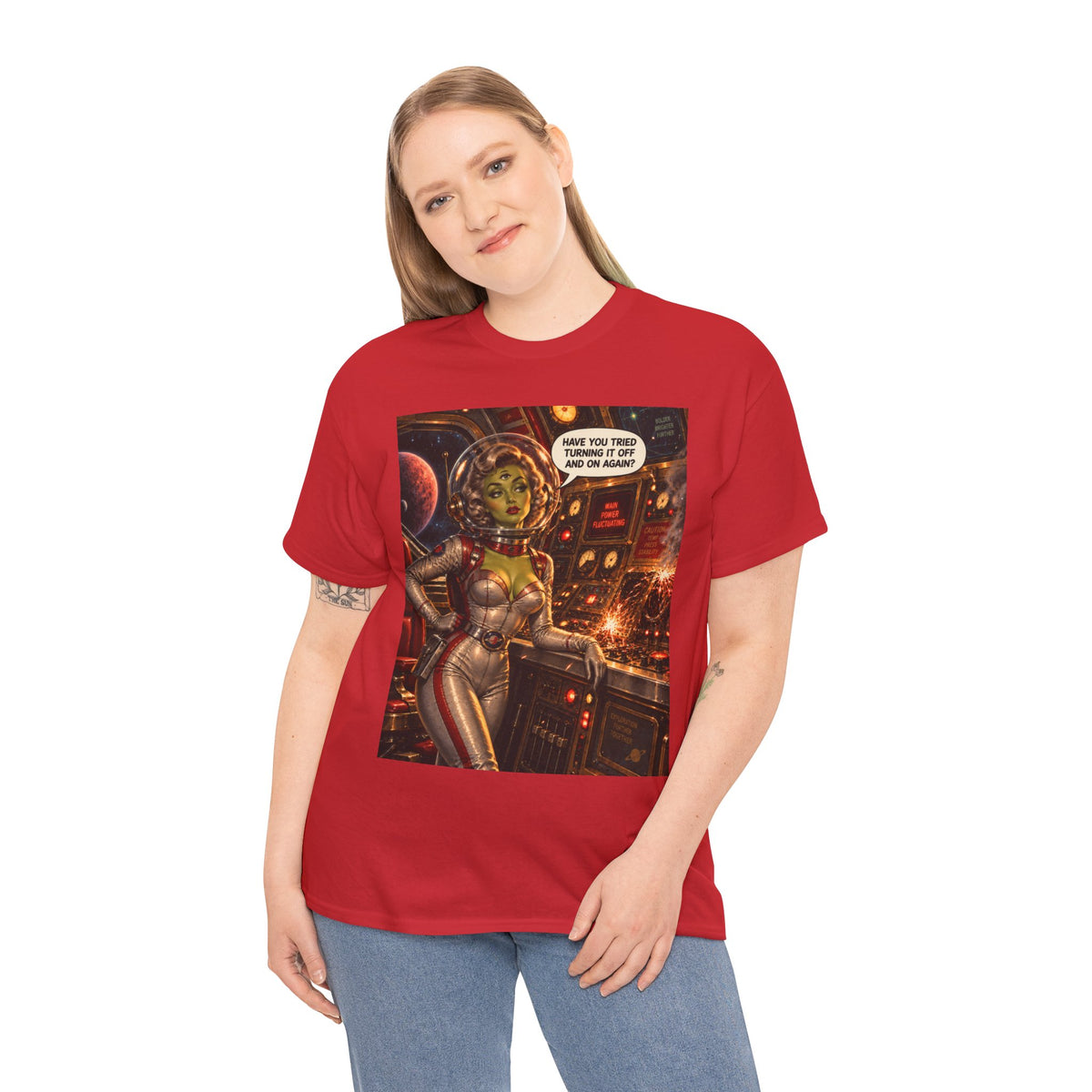 Turning It Off And On Again Retro Alien Astronaut T-Shirt