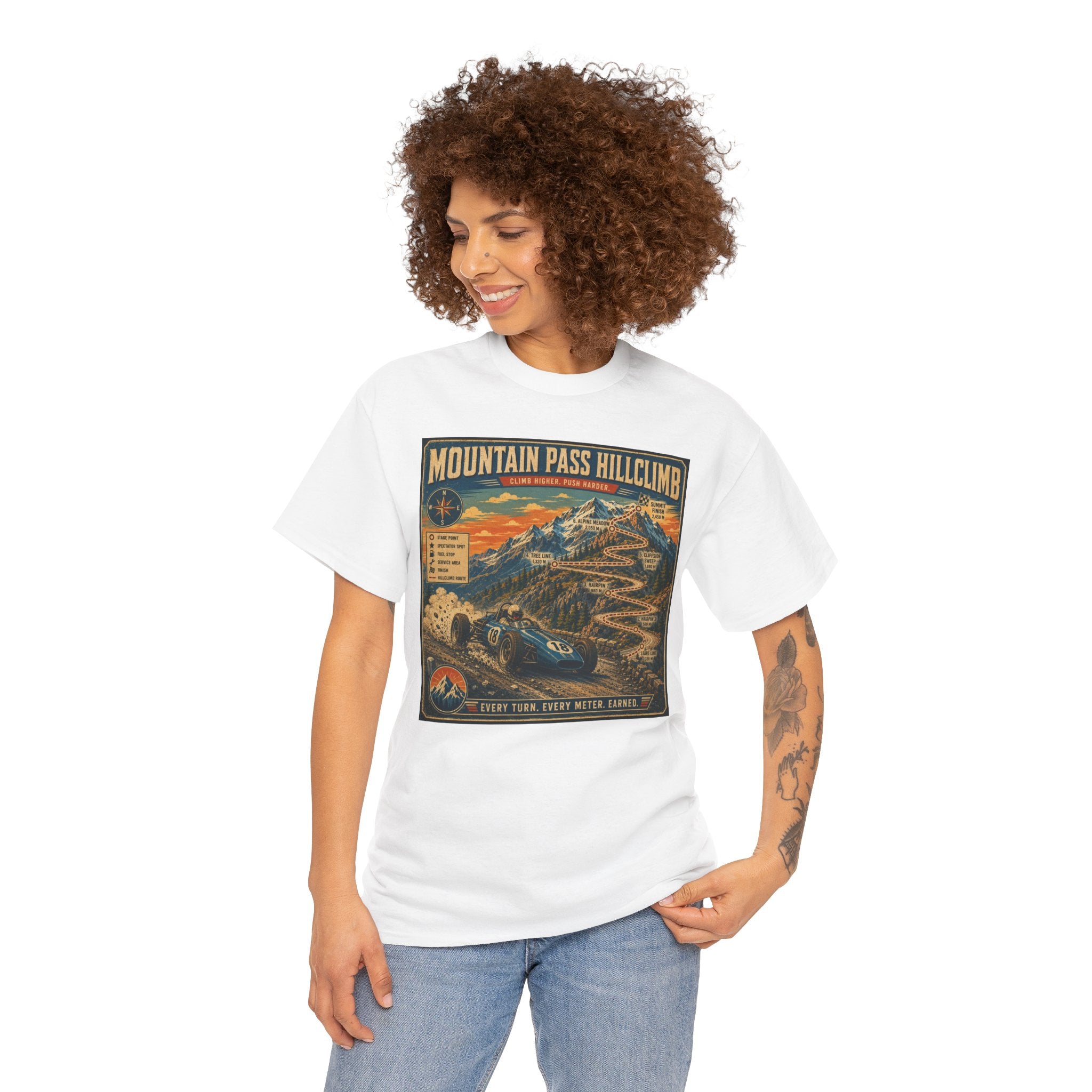 Mountain Pass Hillclimb T-Shirt | Vintage Hillclimb Racing Map Graphic Tee | Classic Open Wheel Racer Shirt | Retro Motorsport Poster Art