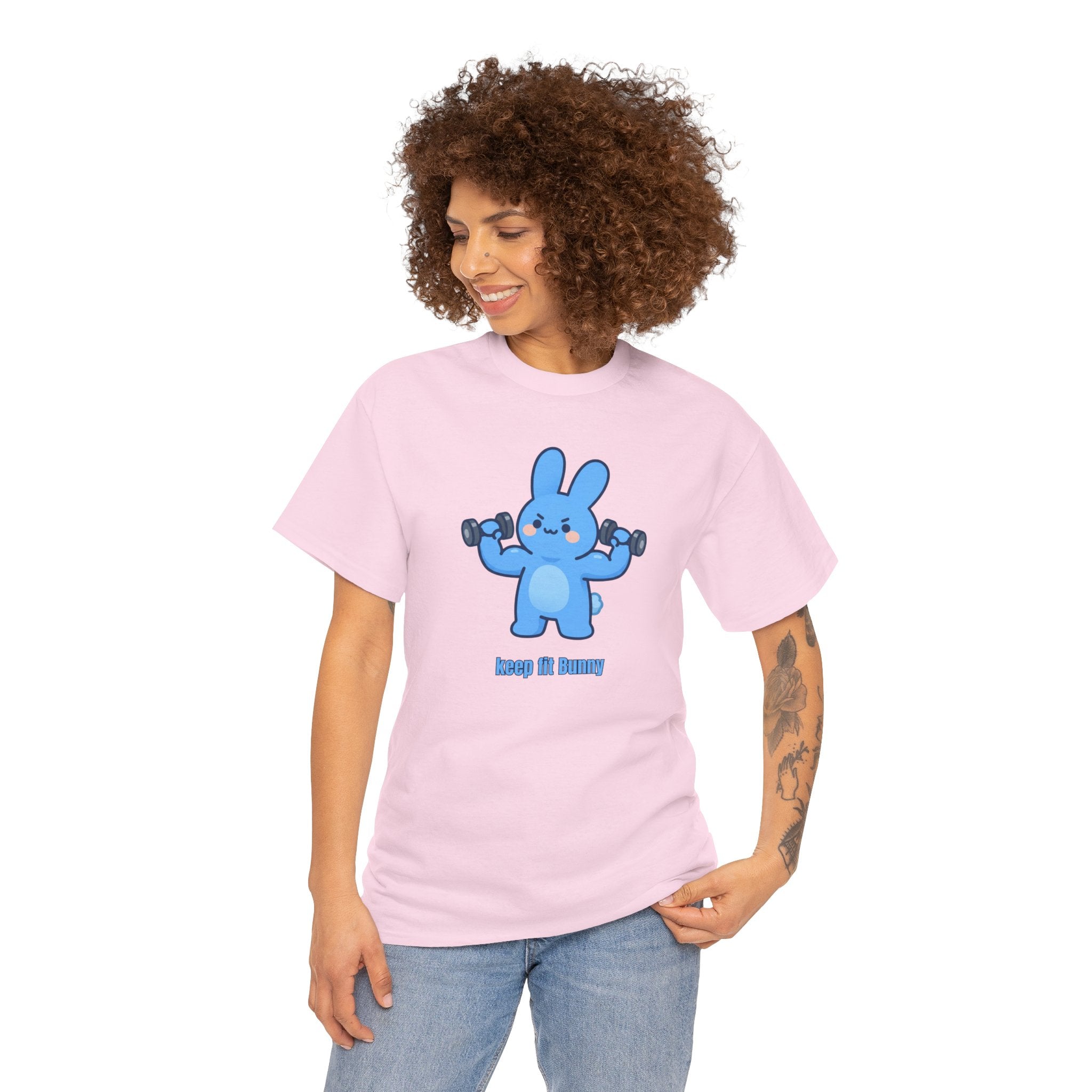 Cute Blue Bunny Weightlifting Tee — "Keep it Bunny" Fitness T-Shirt - Cute AND strong?! 💪🐰 Meet Keep Fit Bunny — pumping dumbbells, flexing hard, and looking absolutely determined. The most motivated little bunny you'll ever meet!