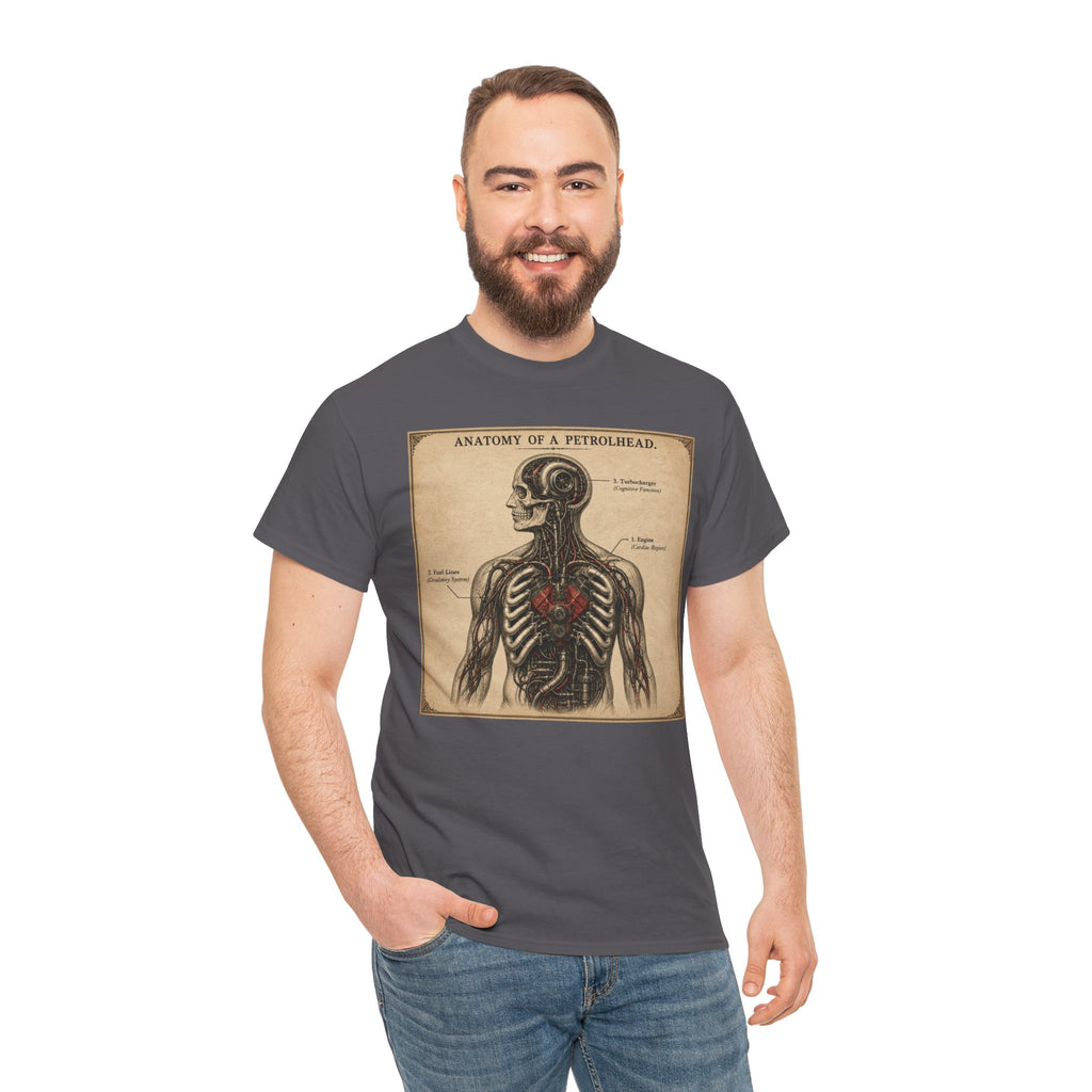 Anatomy of a Petrolhead T-Shirt | Funny Car Lover Diagram Graphic Tee | Vintage Engine Anatomy Mechanic Shirt | Gearhead Humour Art
