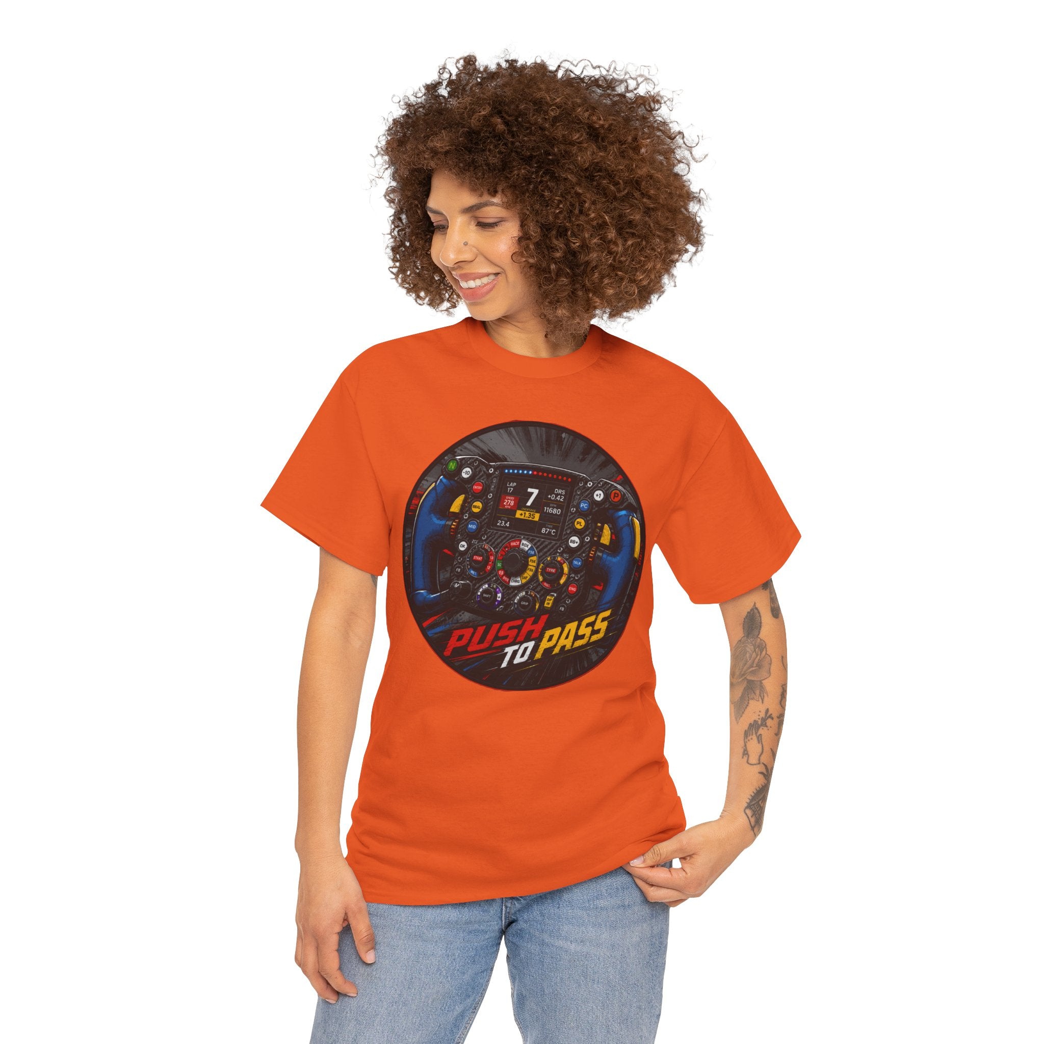 Push to Pass T-Shirt | F1 Steering Wheel Graphic Tee | Formula 1 Racing Cockpit Shirt | Motorsport Technical Diagram Art