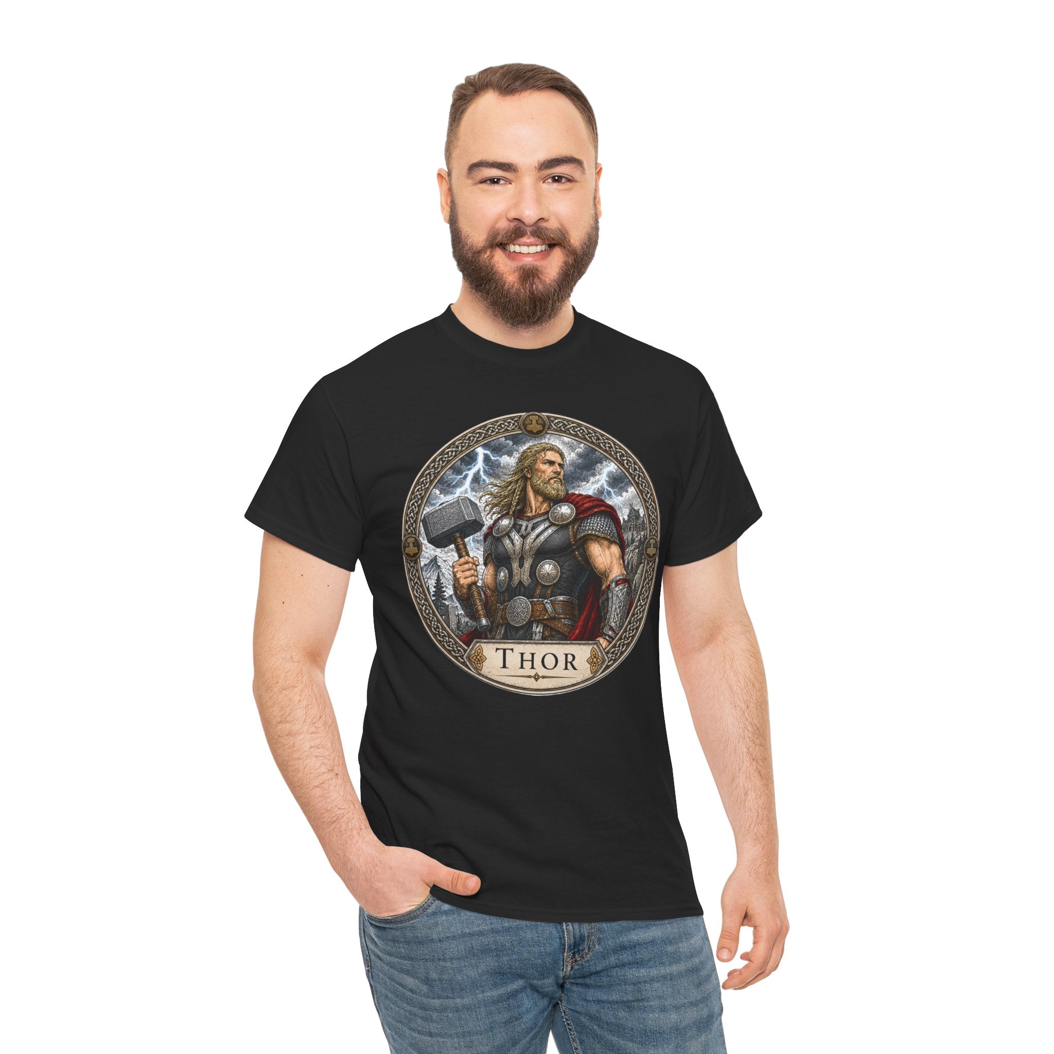 Thor Norse Mythology T-Shirt — Viking God of Thunder Mjolnir Lightning Hammer