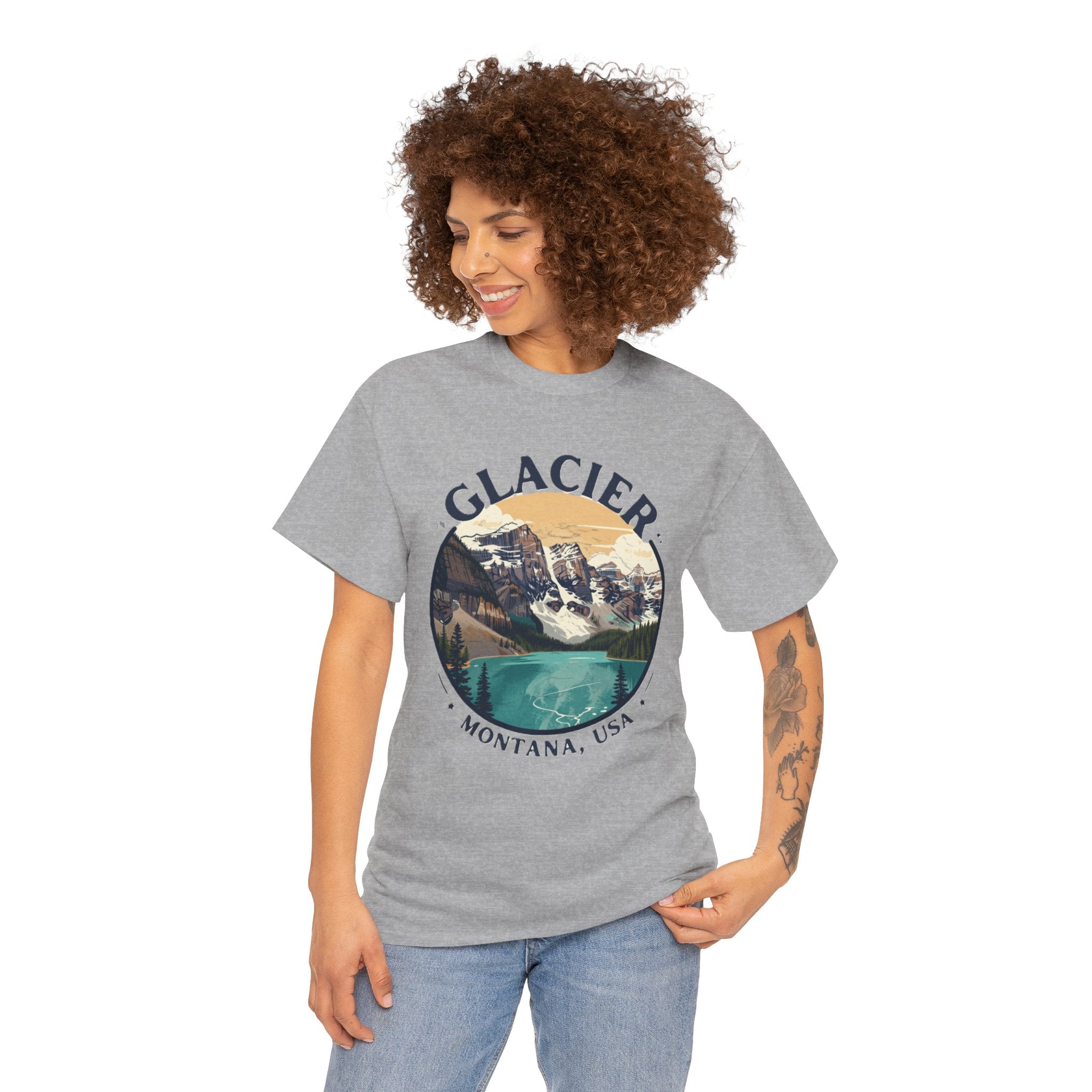 Glacier National Park T-Shirt | Montana USA Hiking Tee | Vintage Mountain Lake Badge Graphic Shirt | Montana Travel Gift
