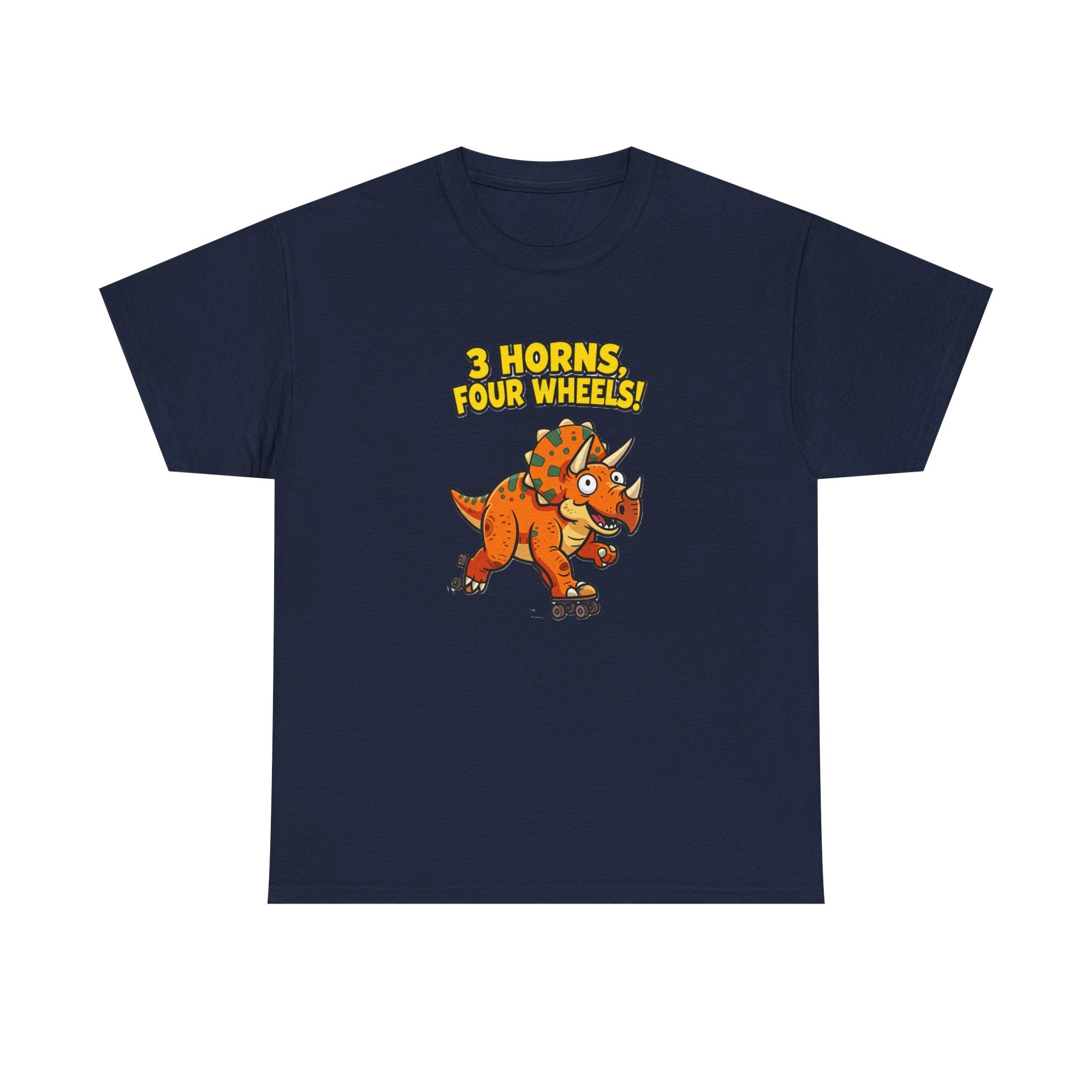 3 Horns Four Wheels T-Shirt – Funny Triceratops Roller Skate Cartoon Dinosaur | Dino Skater Graphic Tee