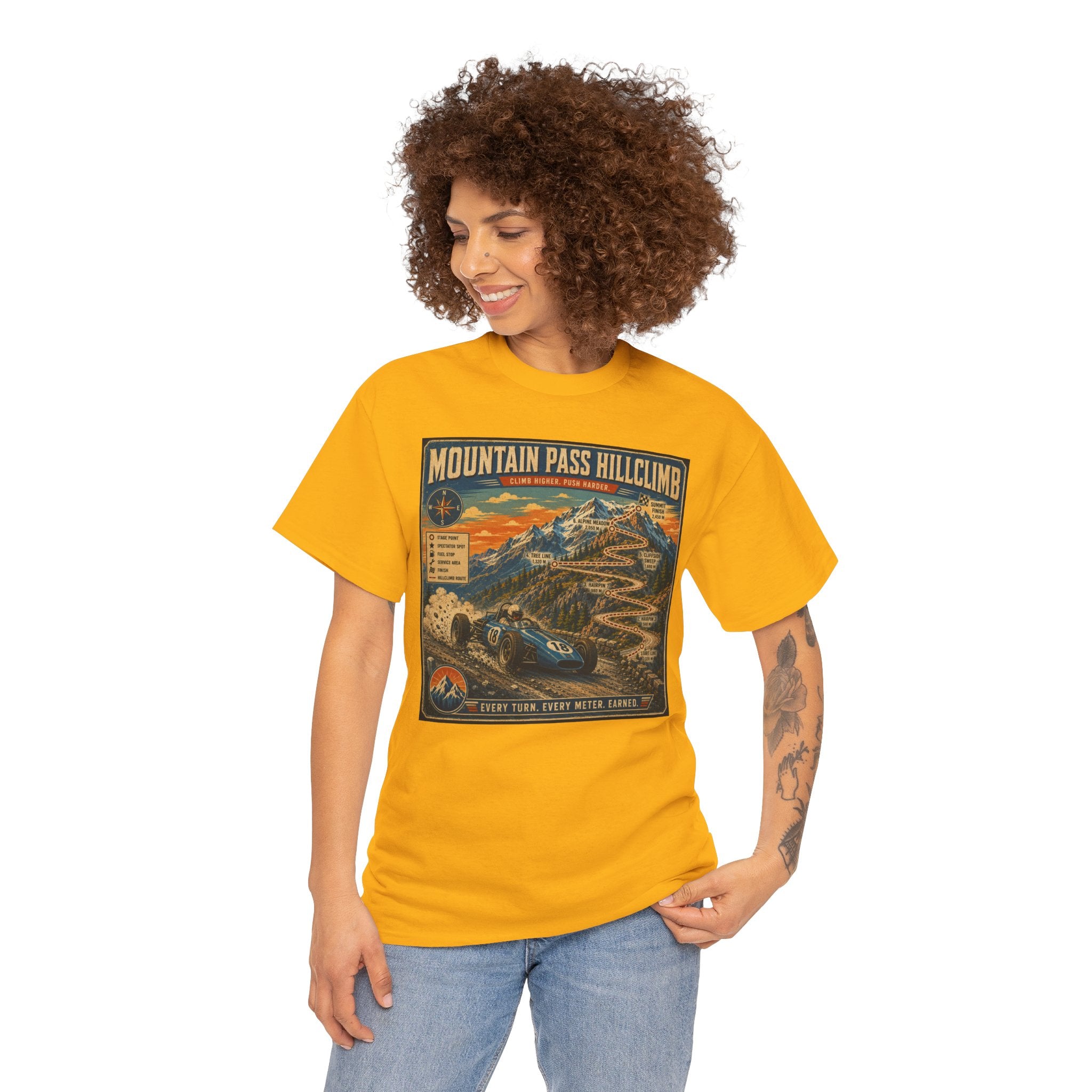 Mountain Pass Hillclimb T-Shirt | Vintage Hillclimb Racing Map Graphic Tee | Classic Open Wheel Racer Shirt | Retro Motorsport Poster Art