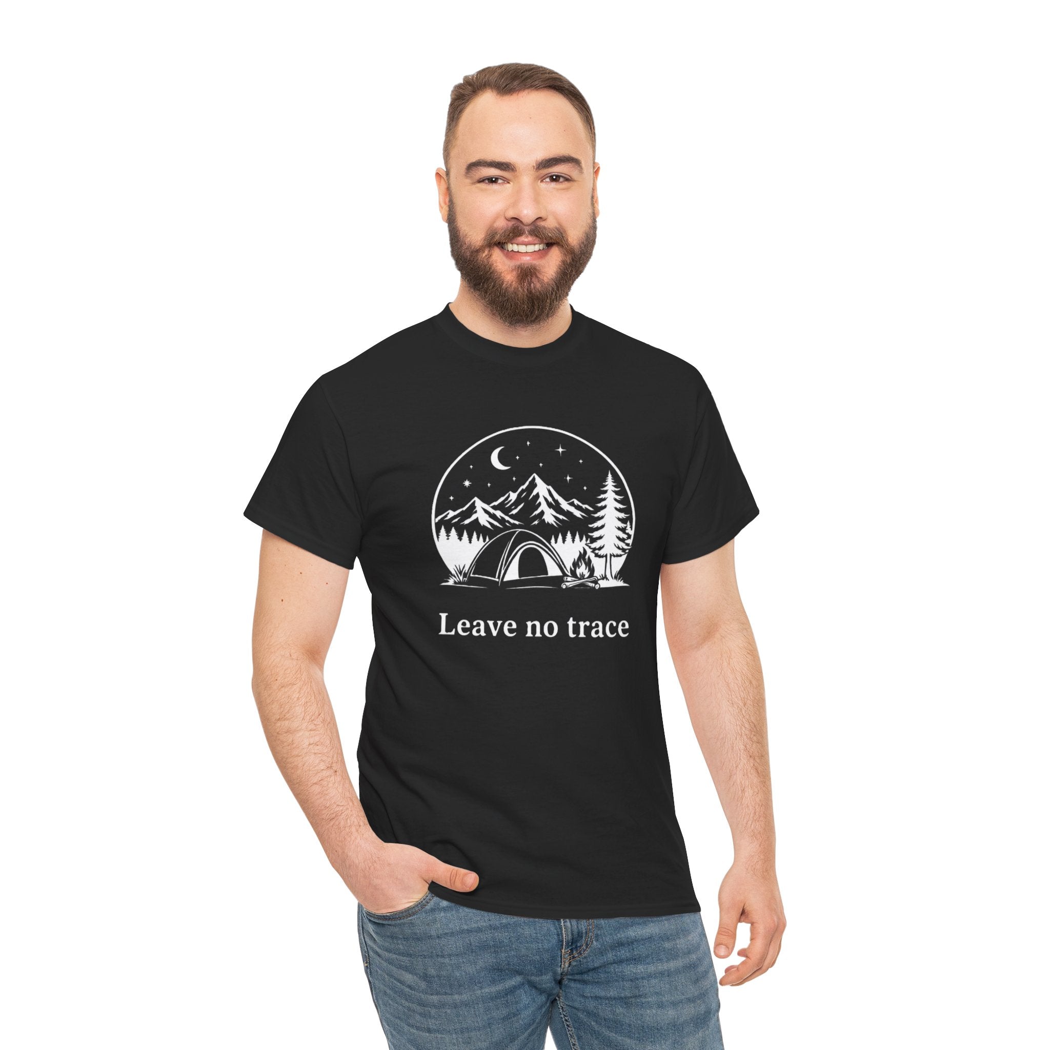 Camping Night T‑Shirt – 'Leave no Trace' Tent & Mountain Illustration