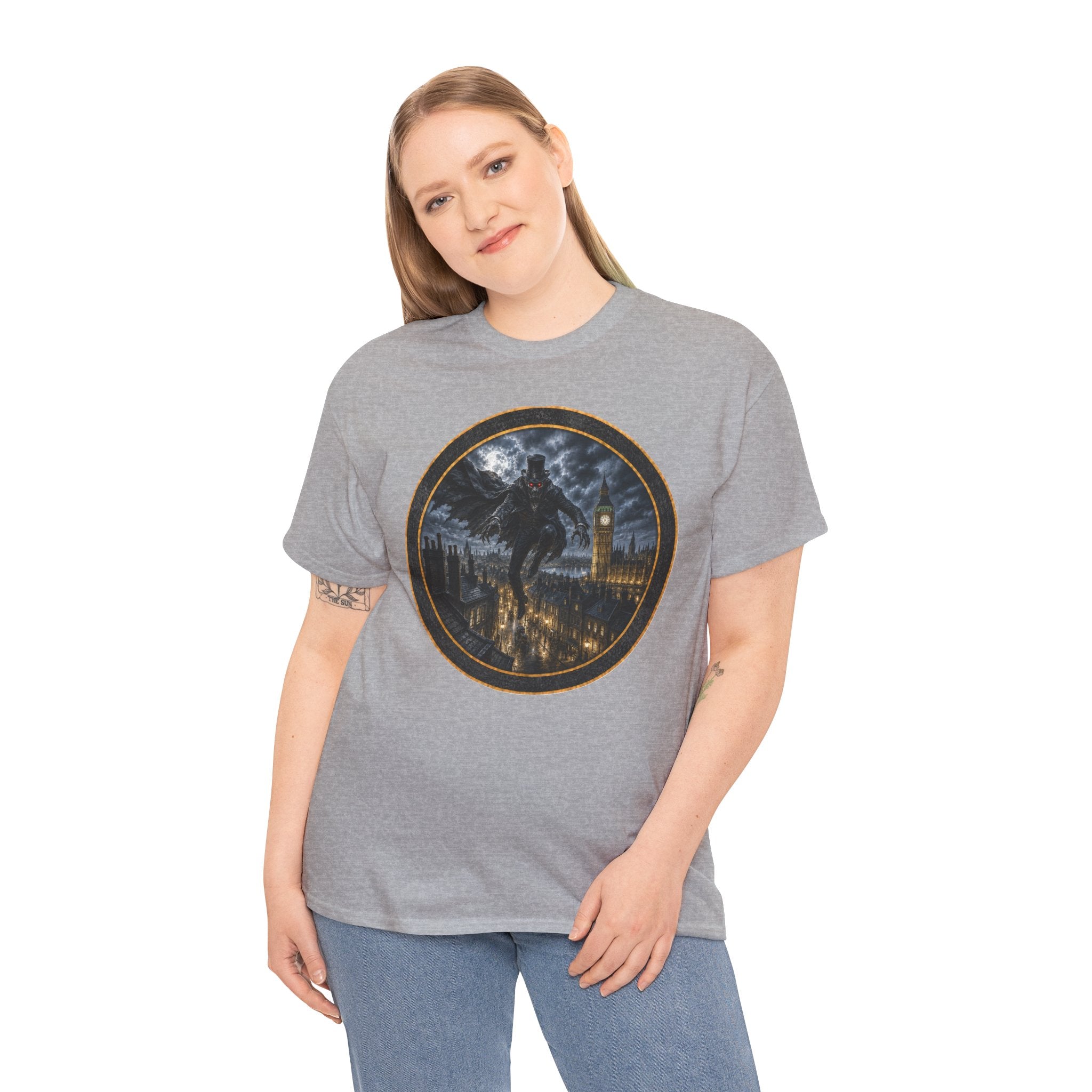 Spring-Heeled Jack T‑Shirt — Gothic Big Ben Skyline Design
