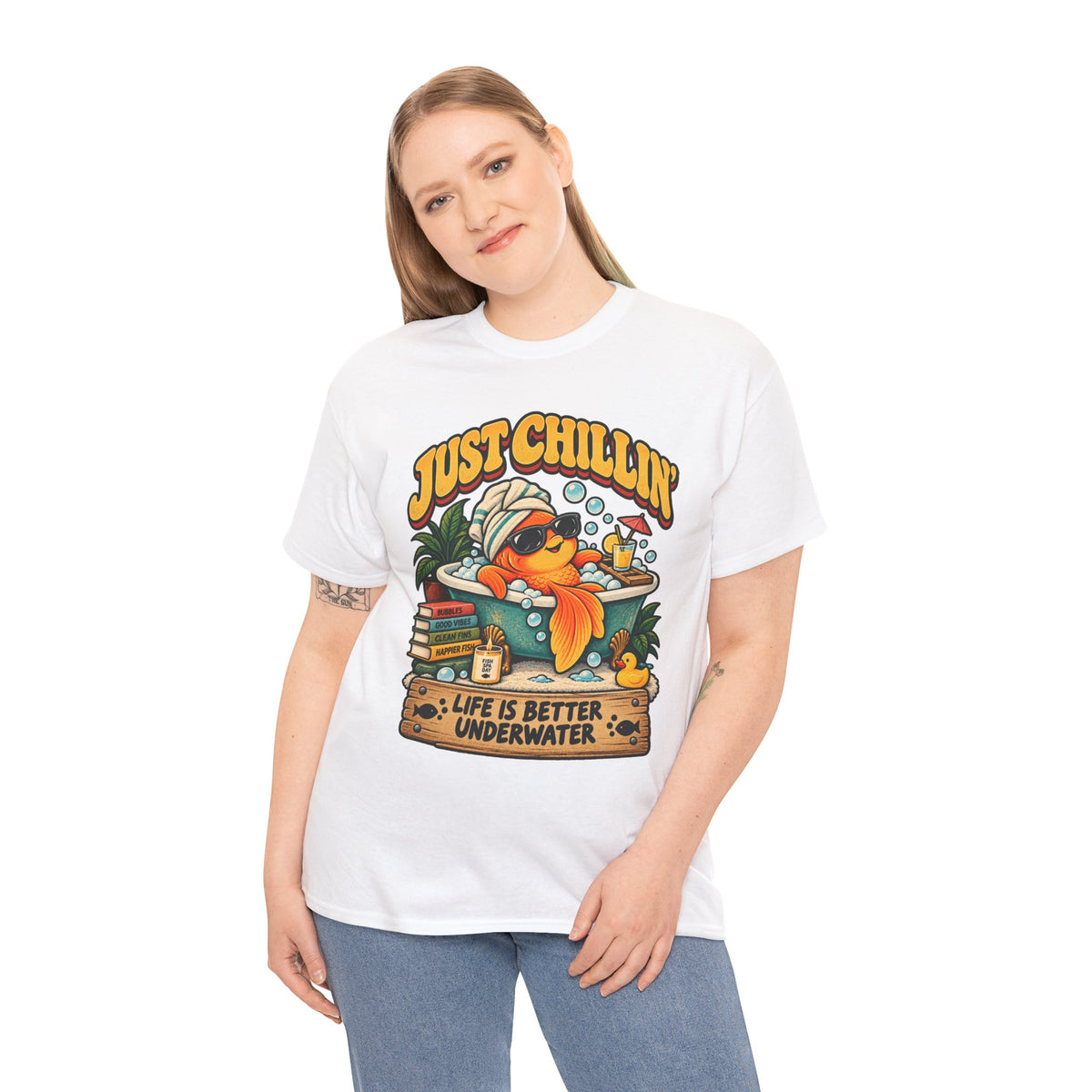 Just Chillin' Goldfish Bubble Bath T-Shirt – Funny Spa Day Fish Tee