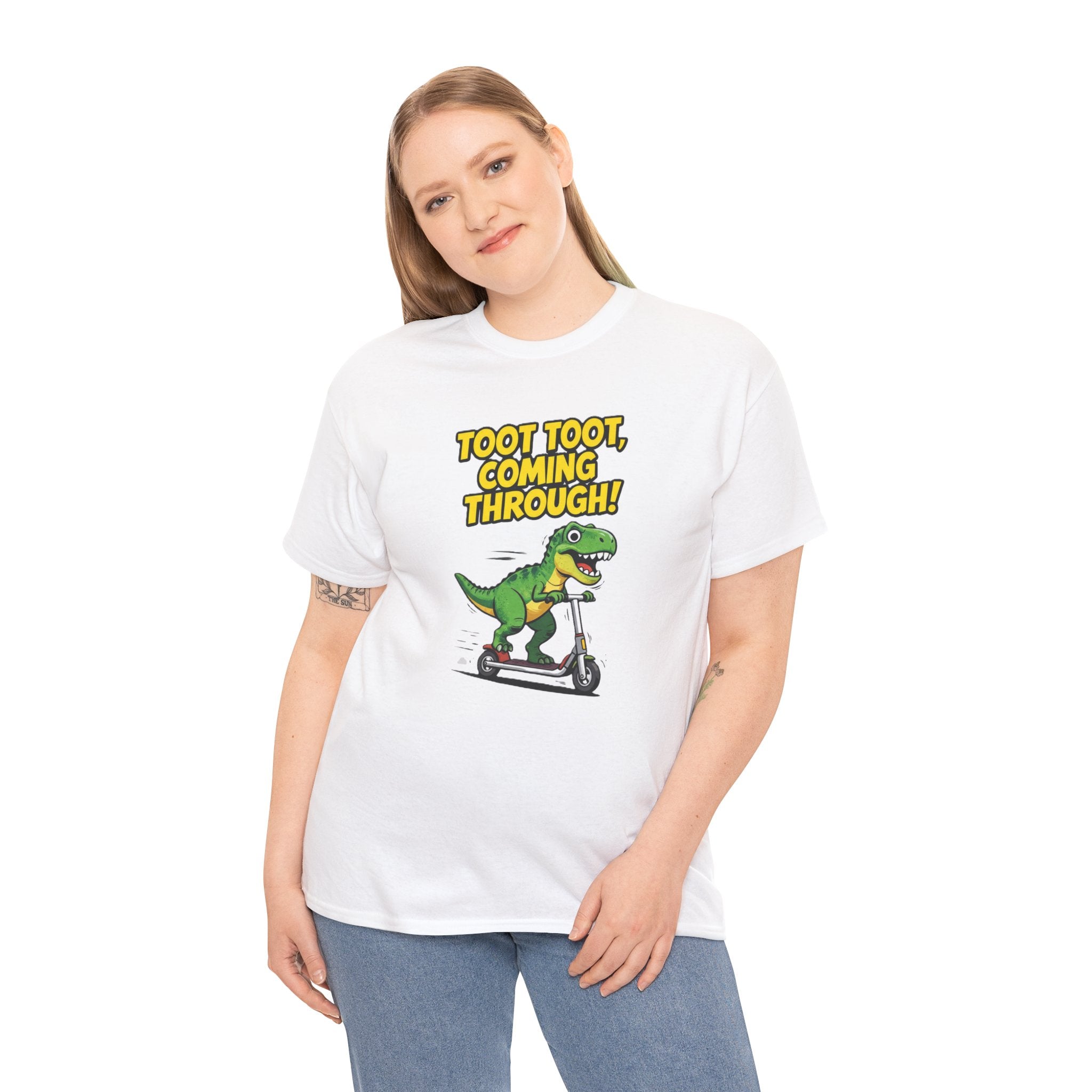 T-Rex Scooter Tee - "Toot Toot, Coming Through!" Funny Dino Graphic T-Shirt