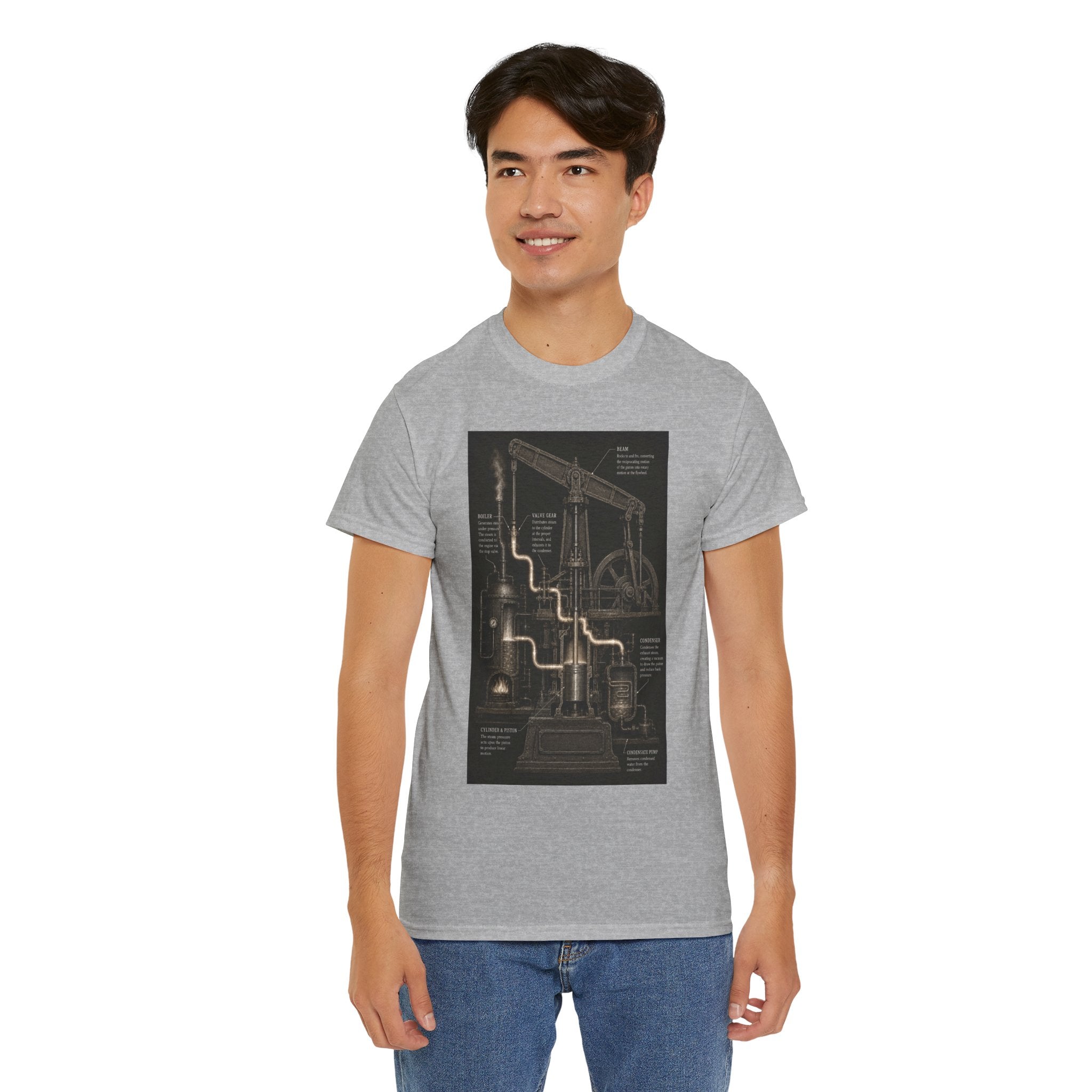 Steam Engine Diagram T-Shirt | Vintage Beam Engine Cutaway Graphic Tee | Industrial Revolution Engineering Shirt | Mechanical History Art