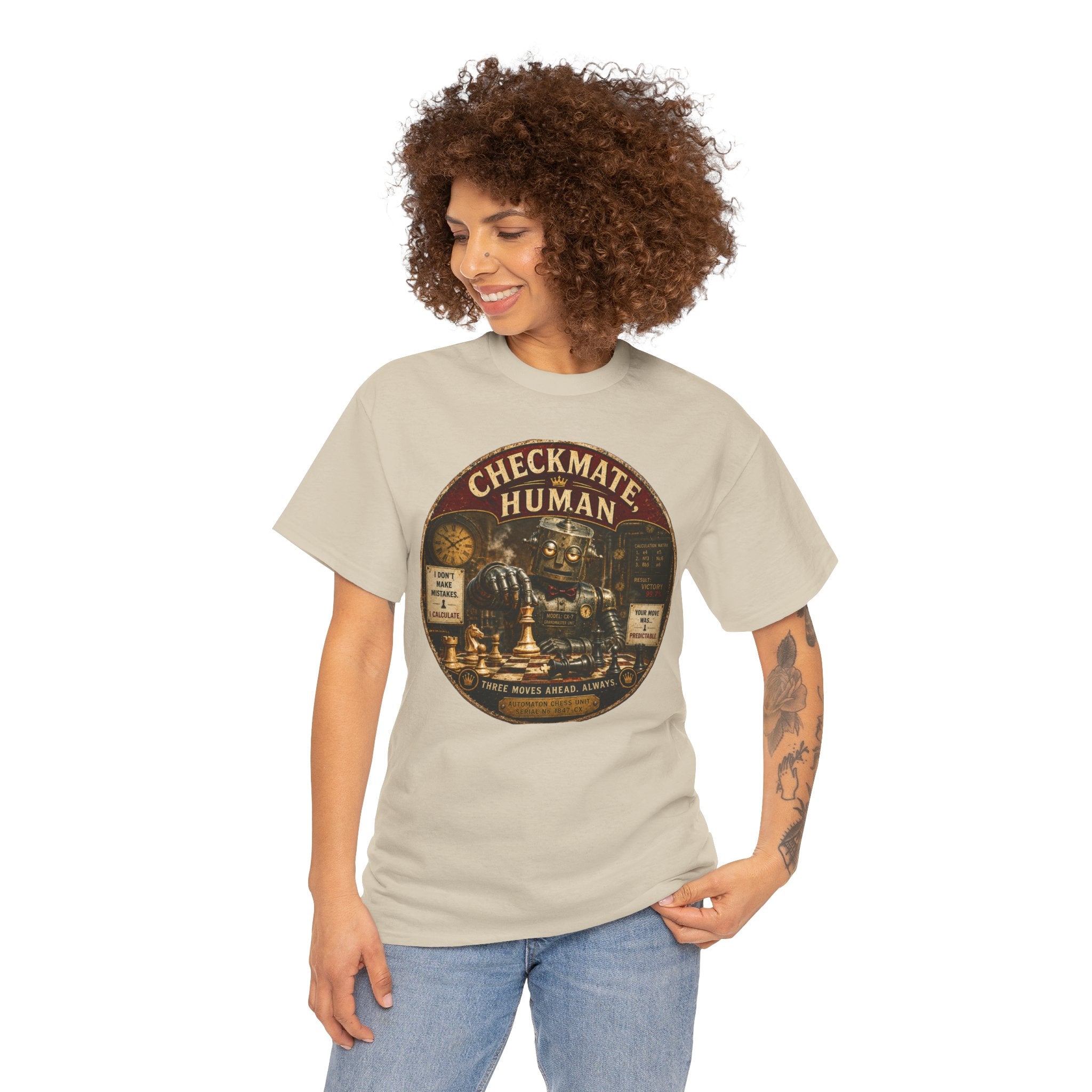 Checkmate, Human T-Shirt — Funny Steampunk Robot Chess Graphic Tee