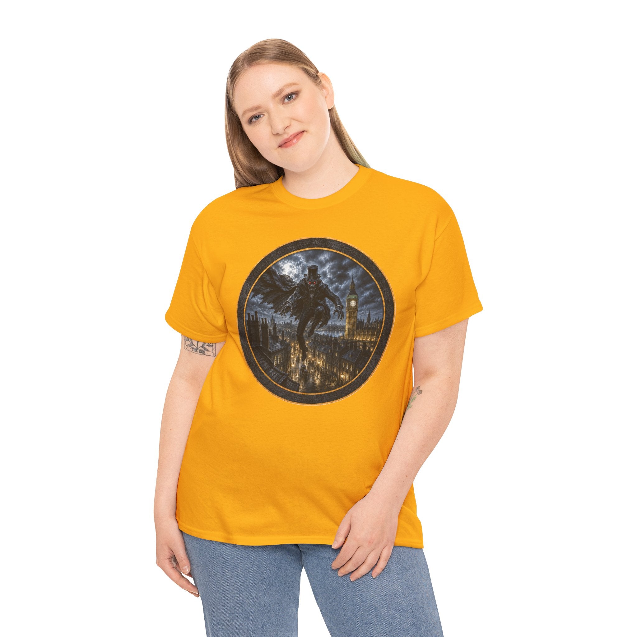 Spring-Heeled Jack T‑Shirt — Gothic Big Ben Skyline Design