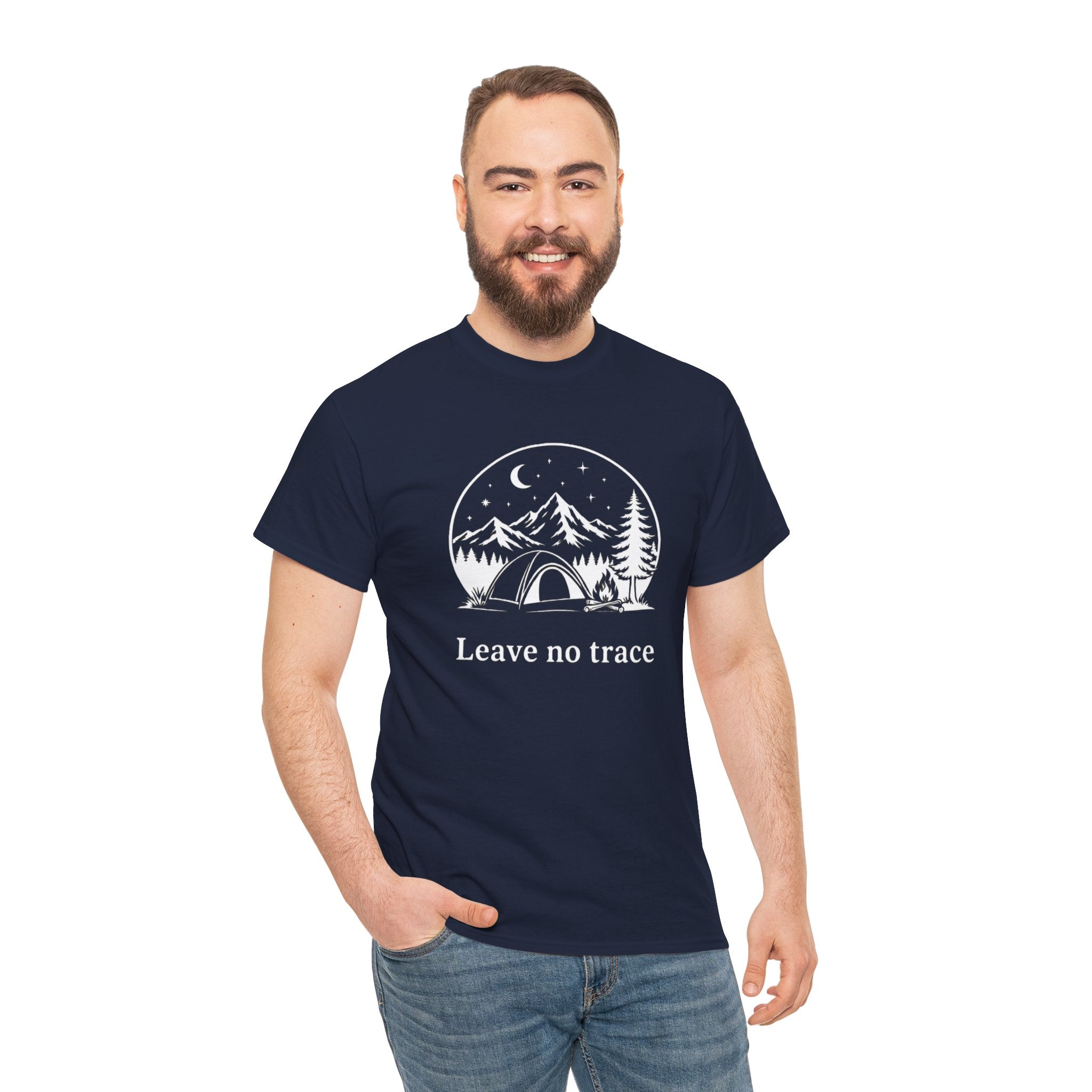 Camping Night T‑Shirt – 'Leave no Trace' Tent & Mountain Illustration