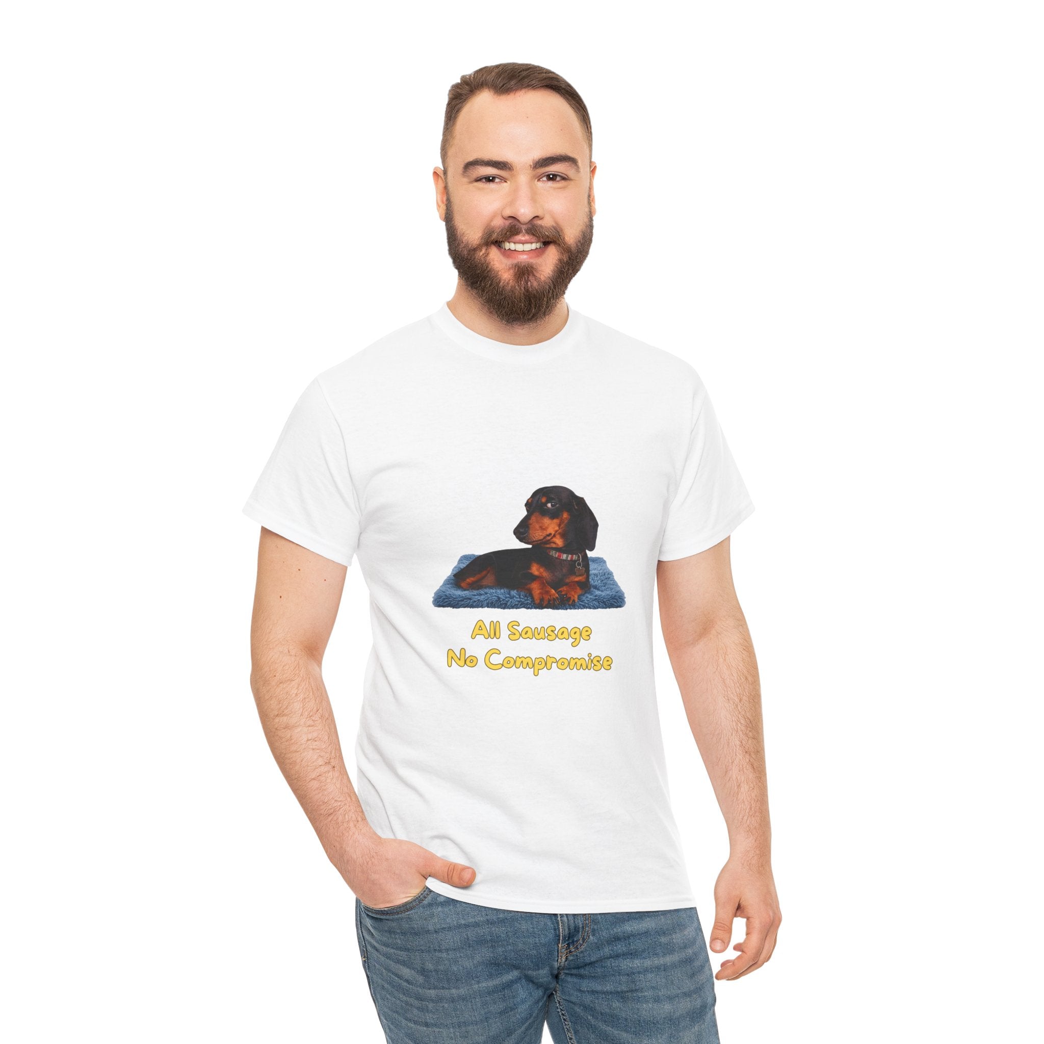 All Sausage No Compromise T-Shirt – Funny Dachshund Sausage Dog Attitude | Wiener Dog Bold Graphic Tee