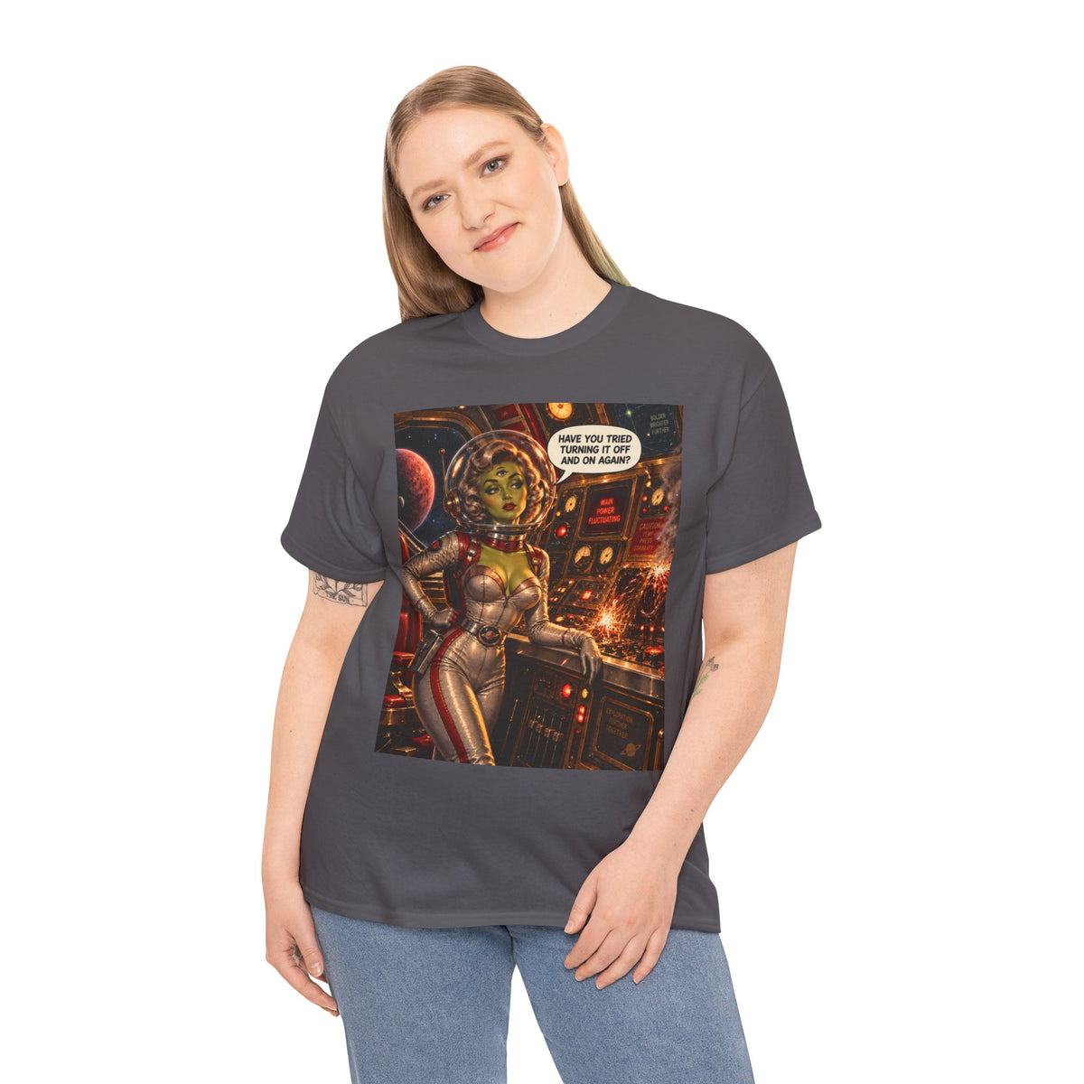 Turning It Off And On Again Retro Alien Astronaut T-Shirt